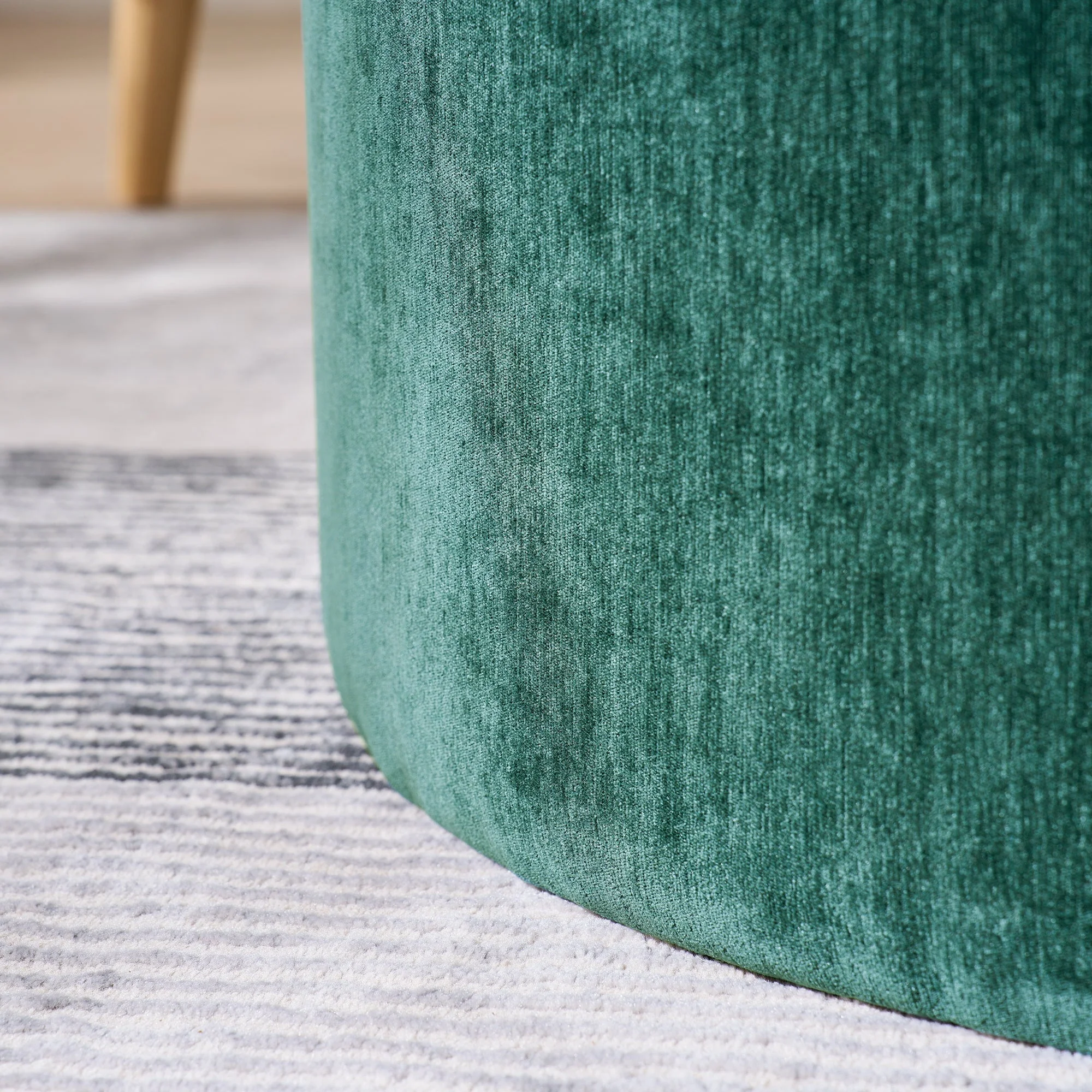 Classic Style 2-Piece Round Chenille Storage Ottoman Set with Drum Shaped Stool - Image 12