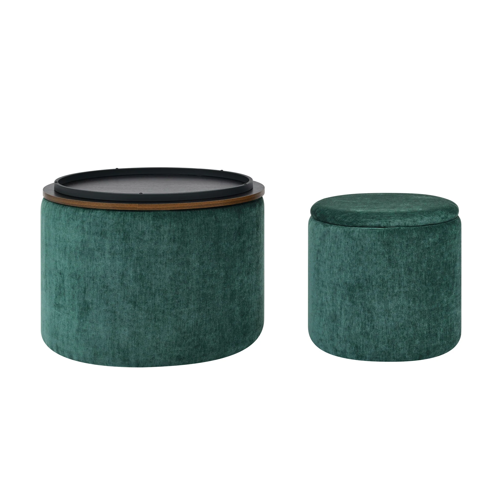Classic Style 2-Piece Round Chenille Storage Ottoman Set with Drum Shaped Stool - Image 14