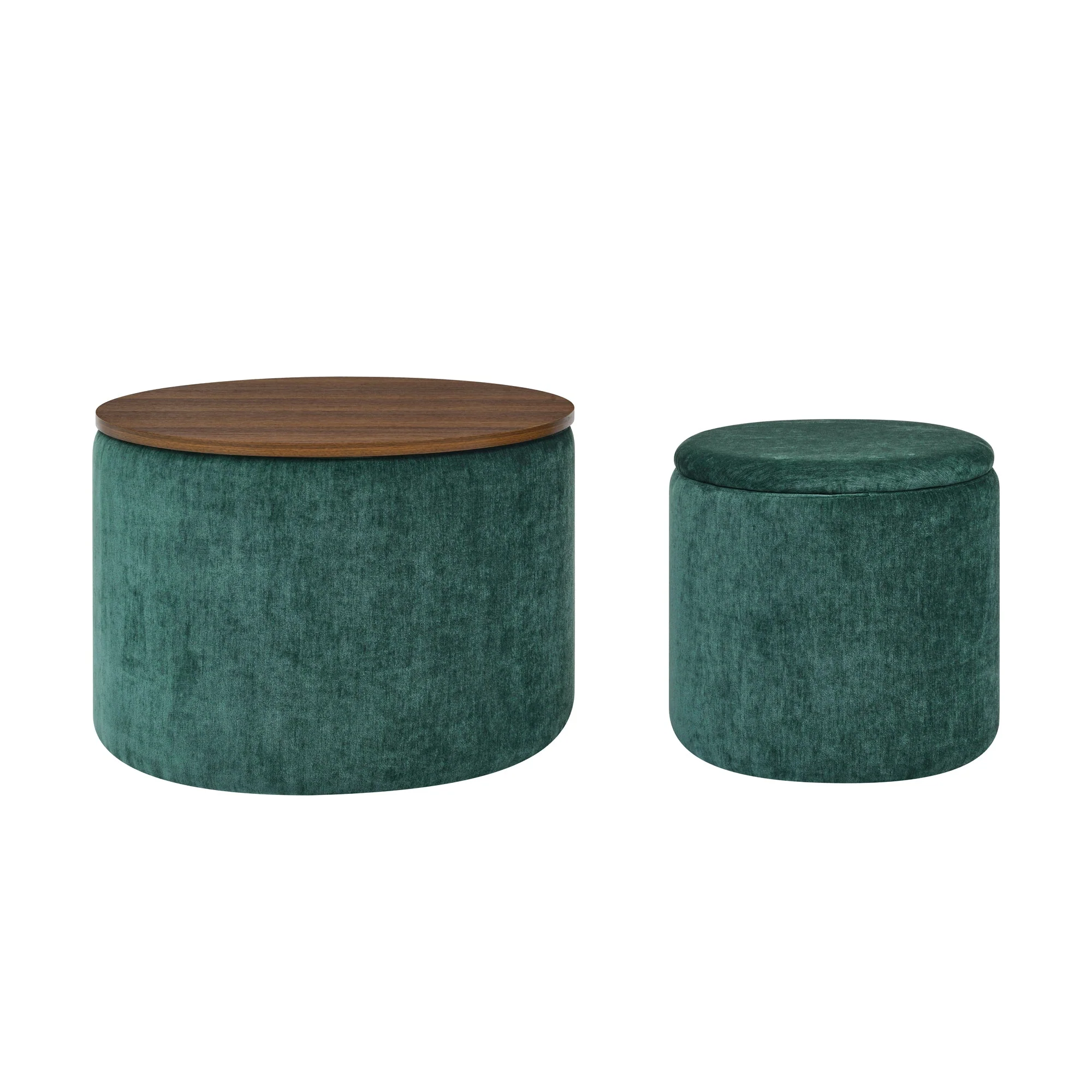 Classic Style 2-Piece Round Chenille Storage Ottoman Set with Drum Shaped Stool - Image 15