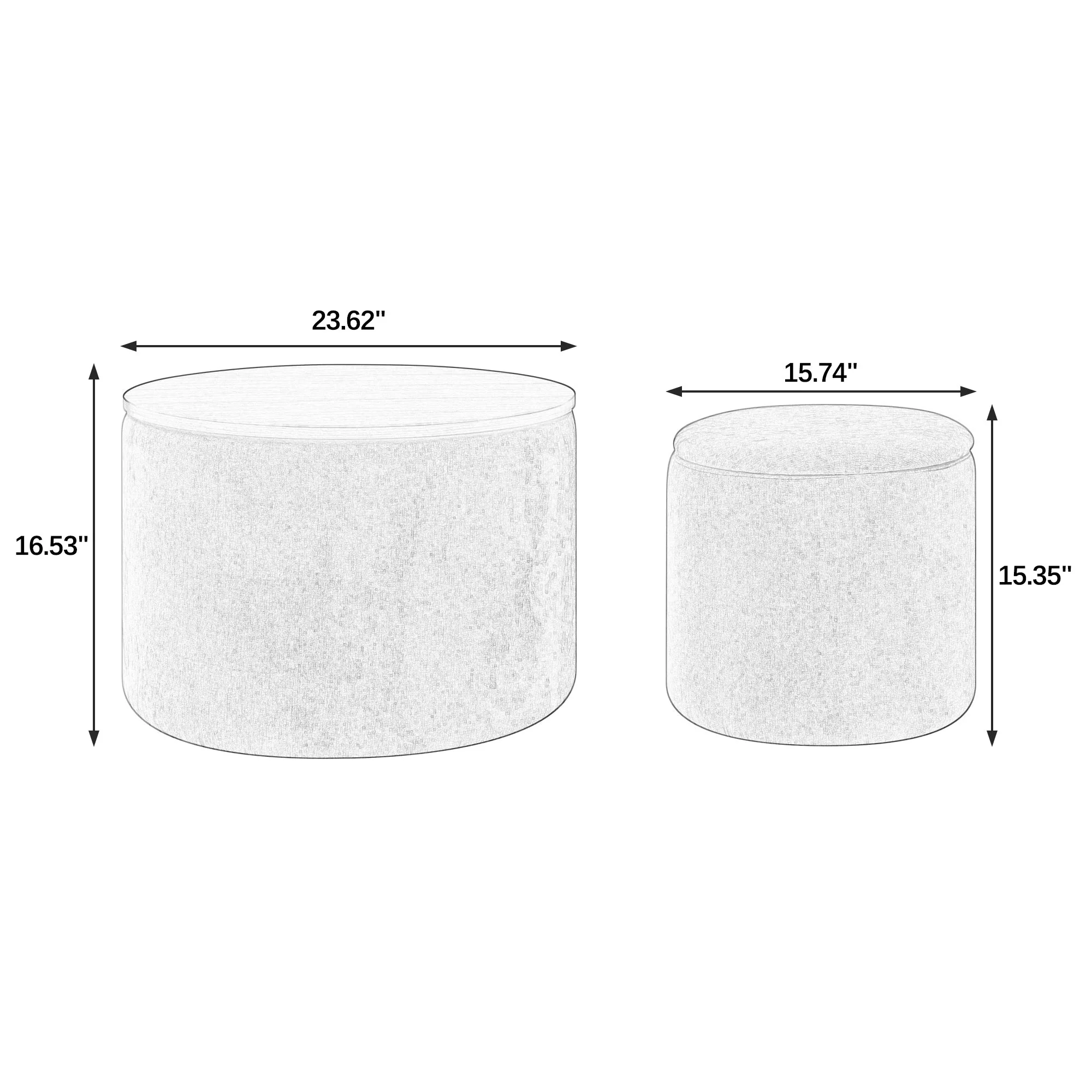 Classic Style 2-Piece Round Chenille Storage Ottoman Set with Drum Shaped Stool - Image 3