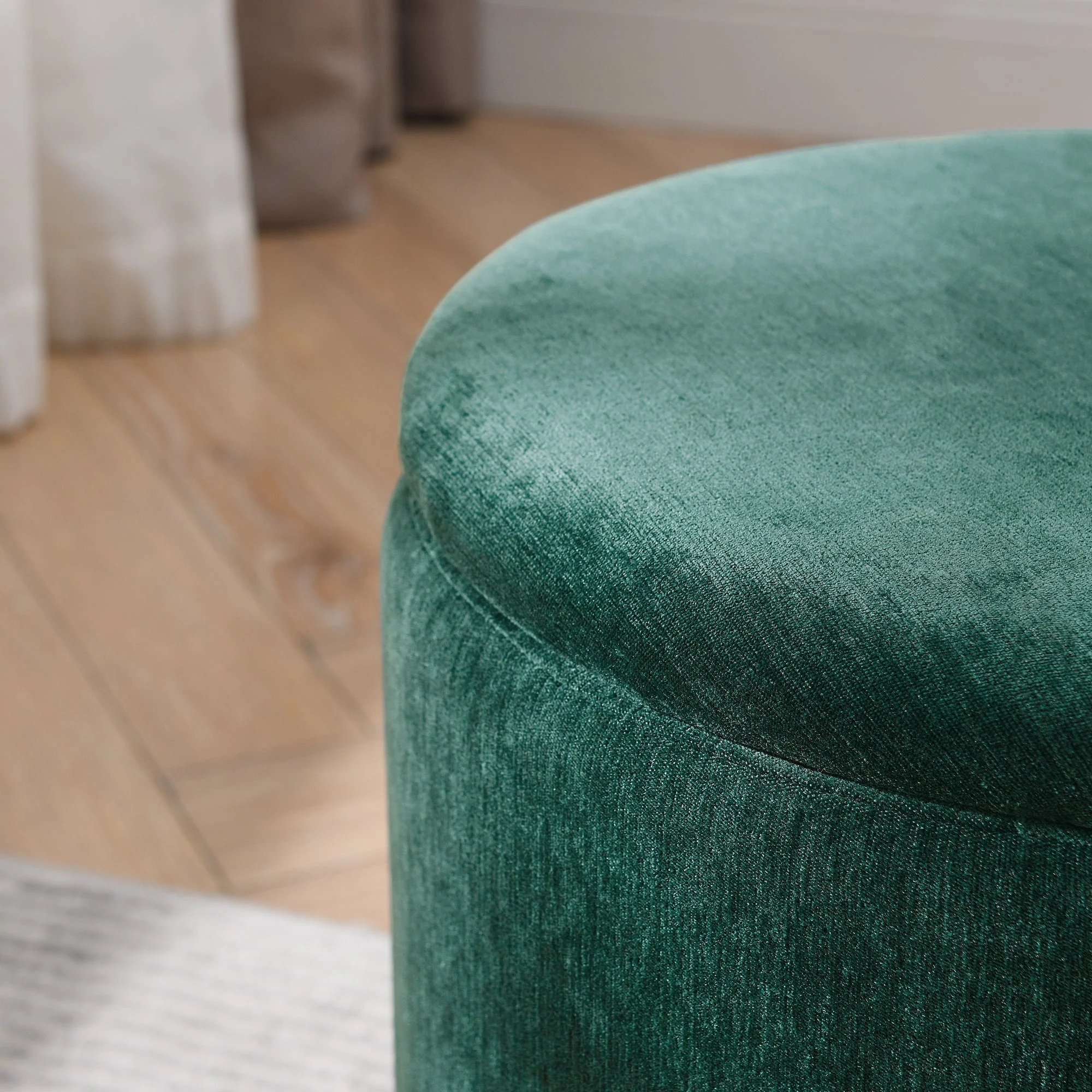 Classic Style 2-Piece Round Chenille Storage Ottoman Set with Drum Shaped Stool - Image 8