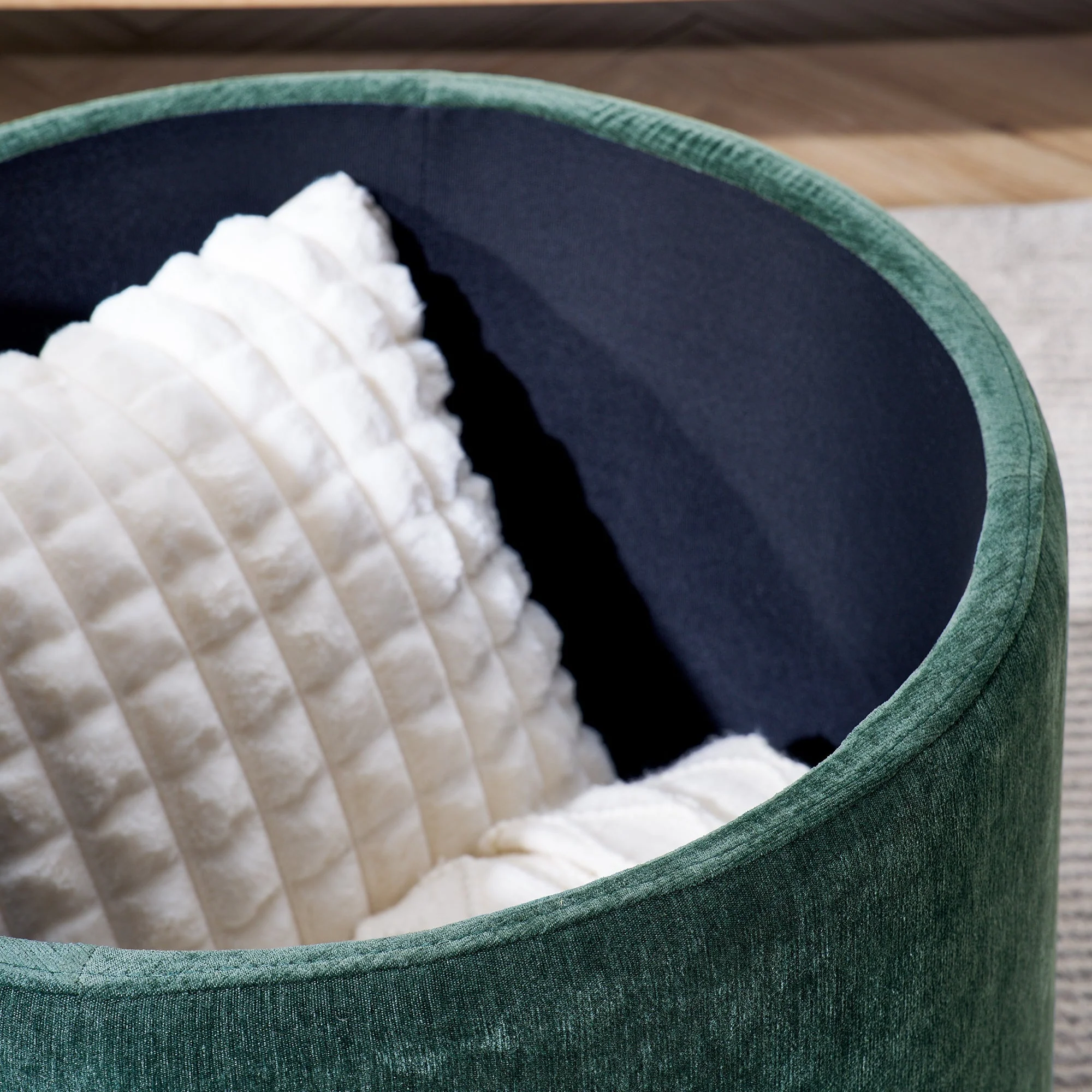 Classic Style 2-Piece Round Chenille Storage Ottoman Set with Drum Shaped Stool - Image 9