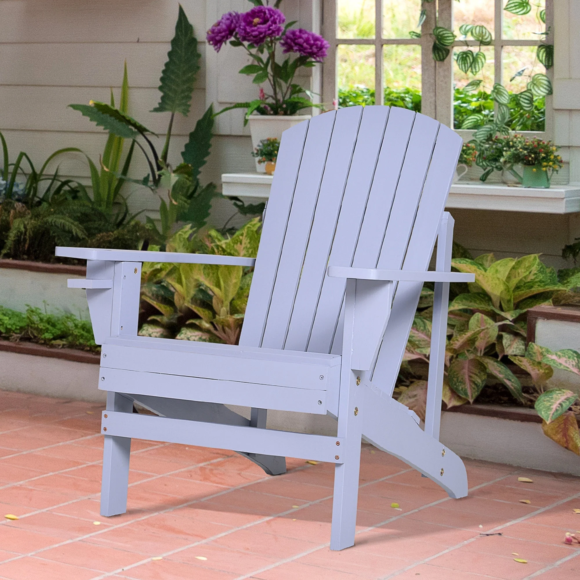 Classic Wood Adirondack Chair with Cupholder - Image 4