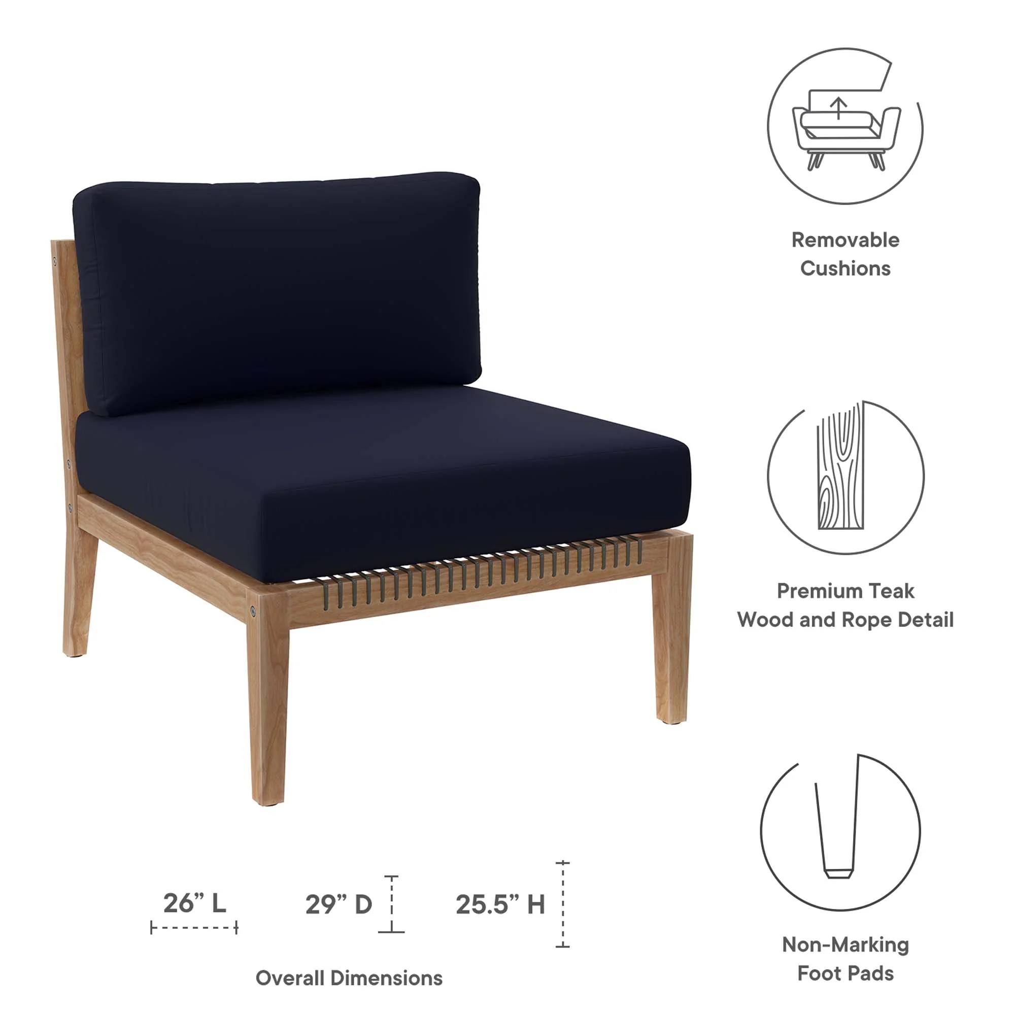 Clearwater Outdoor Patio Teak Wood Armless Chair by Modway - Image 2