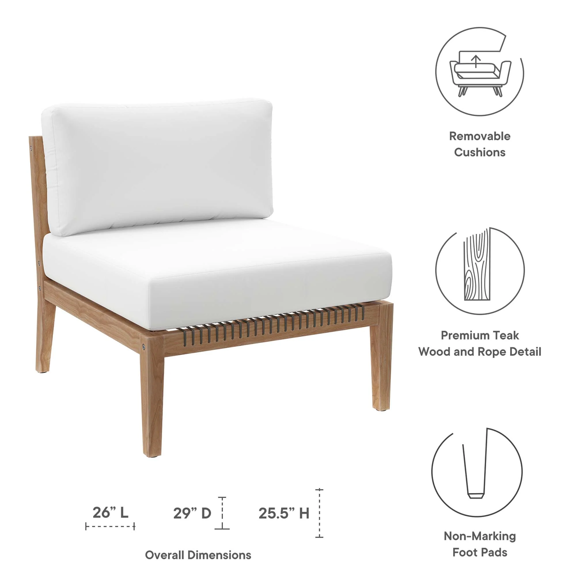 Clearwater Outdoor Patio Teak Wood Armless Chair by Modway - Image 23
