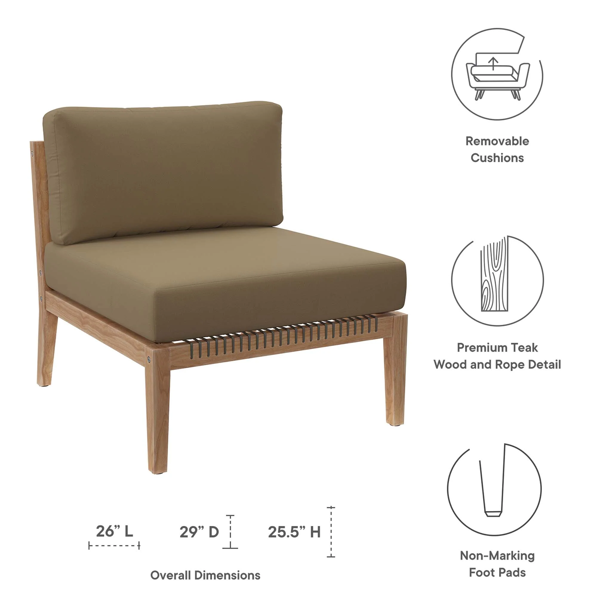 Clearwater Outdoor Patio Teak Wood Armless Chair by Modway - Image 24