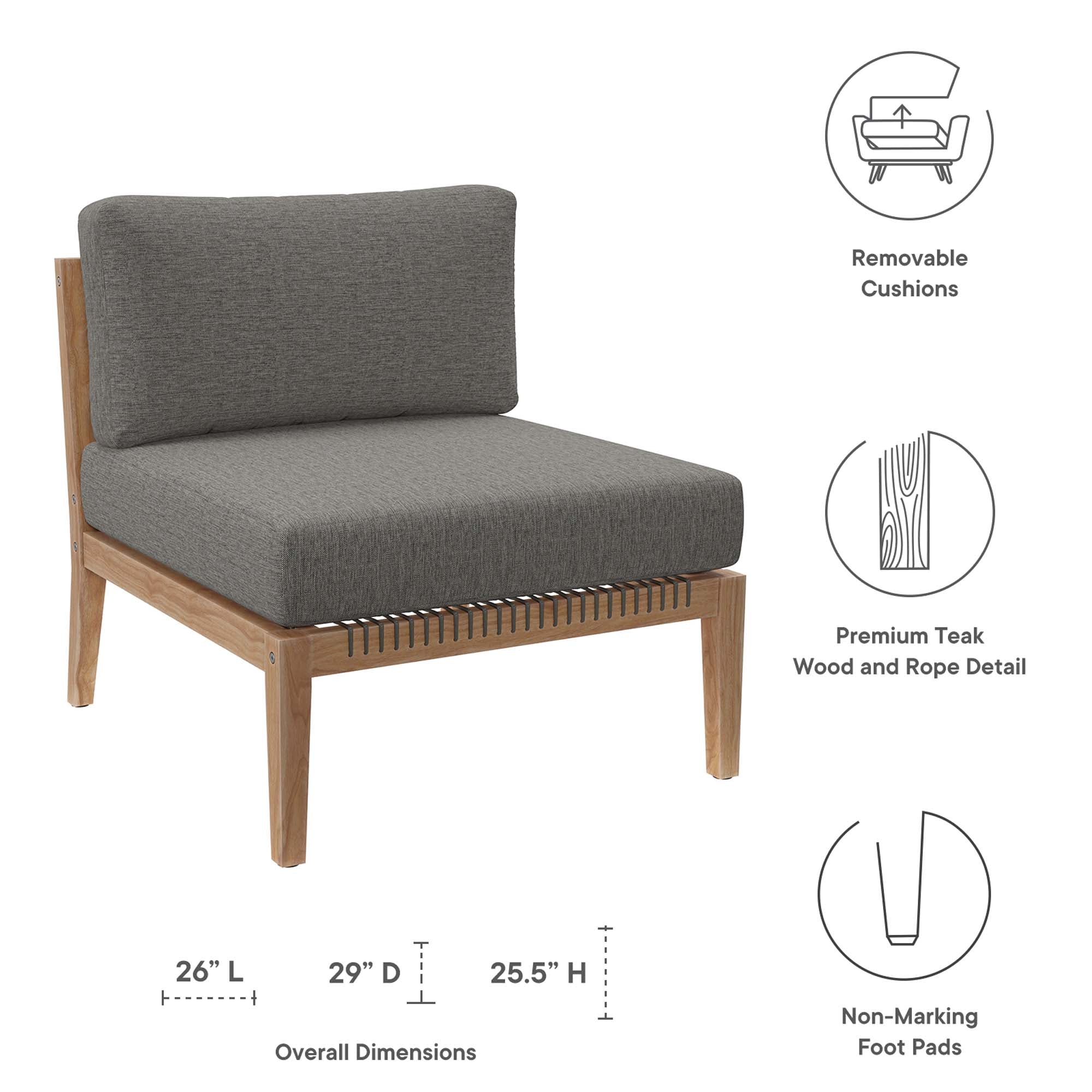 Clearwater Outdoor Patio Teak Wood Armless Chair by Modway - Image 25