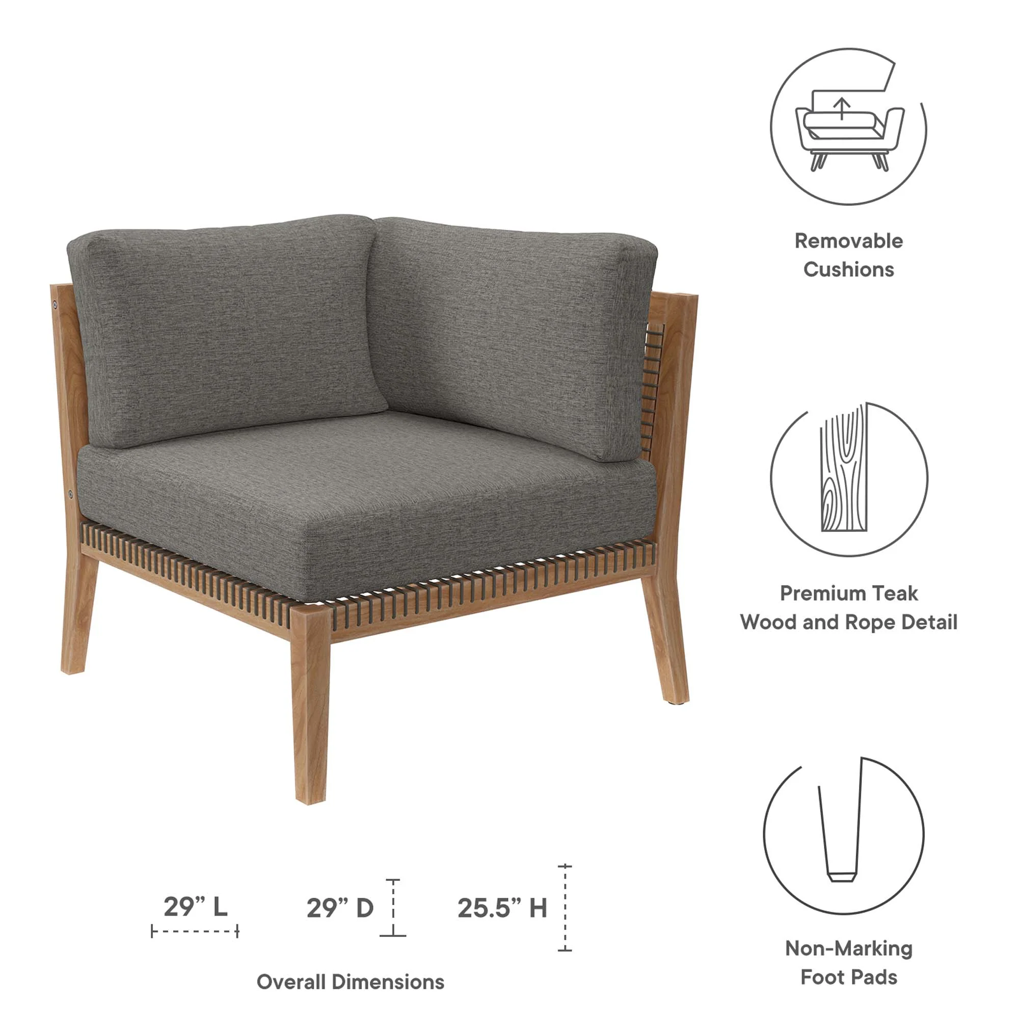 Clearwater Outdoor Patio Teak Wood Corner Chair by Modway - Image 2