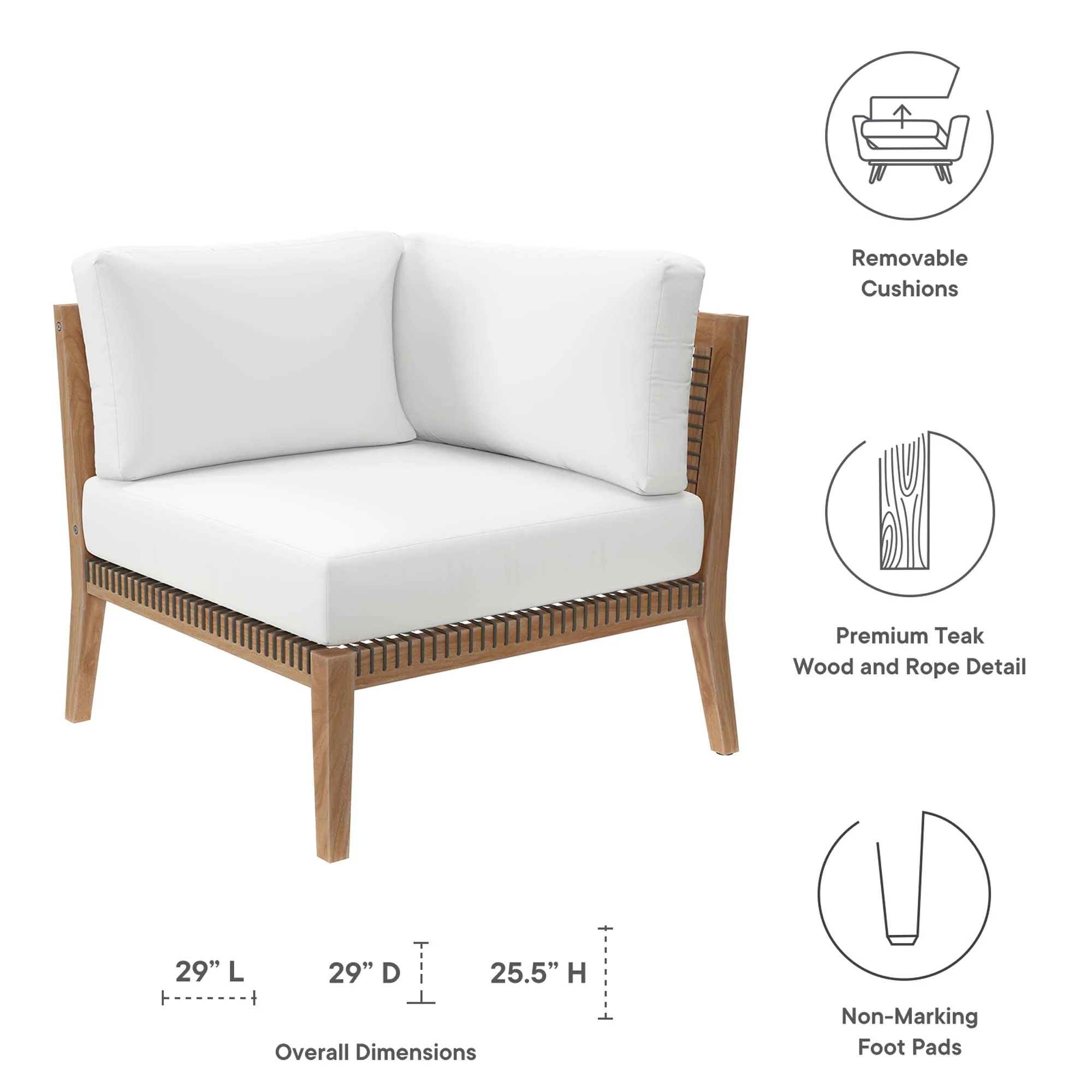 Clearwater Outdoor Patio Teak Wood Corner Chair by Modway - Image 23