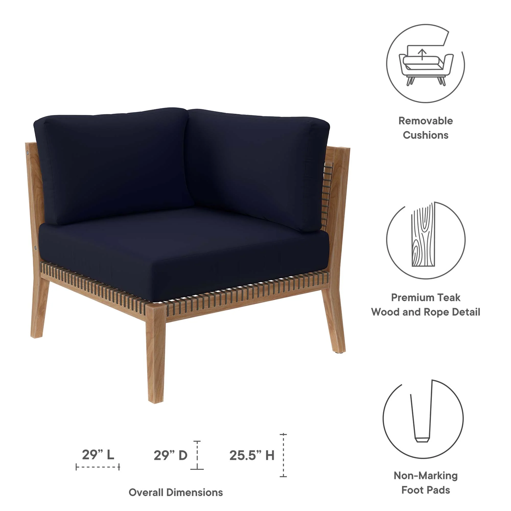 Clearwater Outdoor Patio Teak Wood Corner Chair by Modway - Image 24