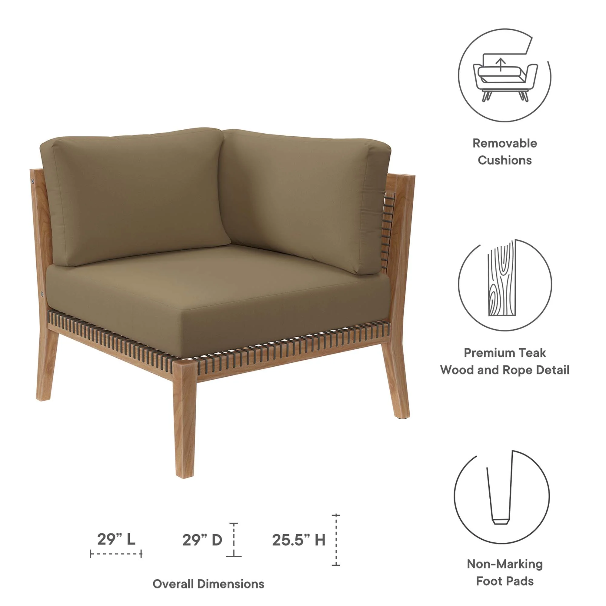 Clearwater Outdoor Patio Teak Wood Corner Chair by Modway - Image 25