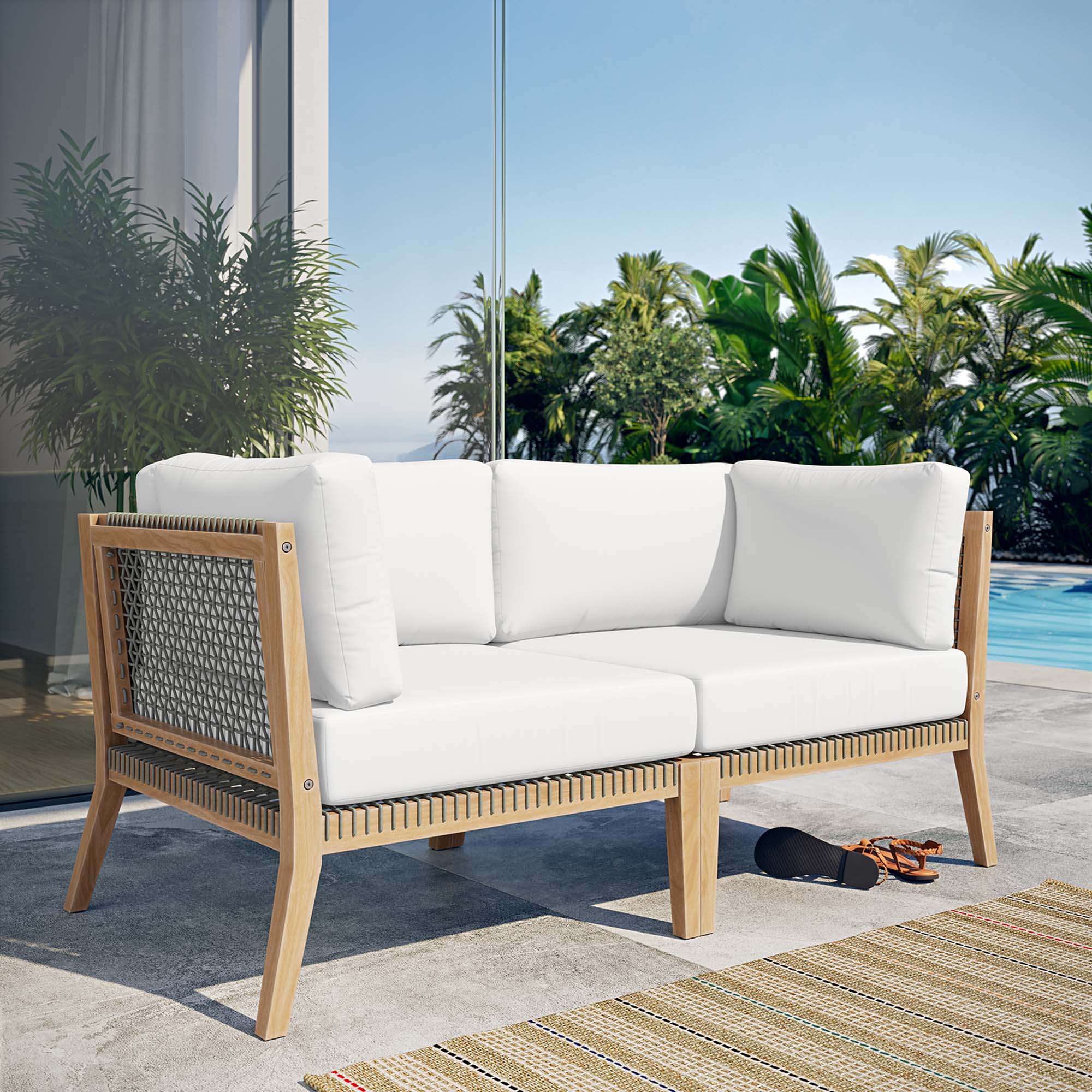 Clearwater Outdoor Patio Teak Wood Loveseat by Modway - Image 10