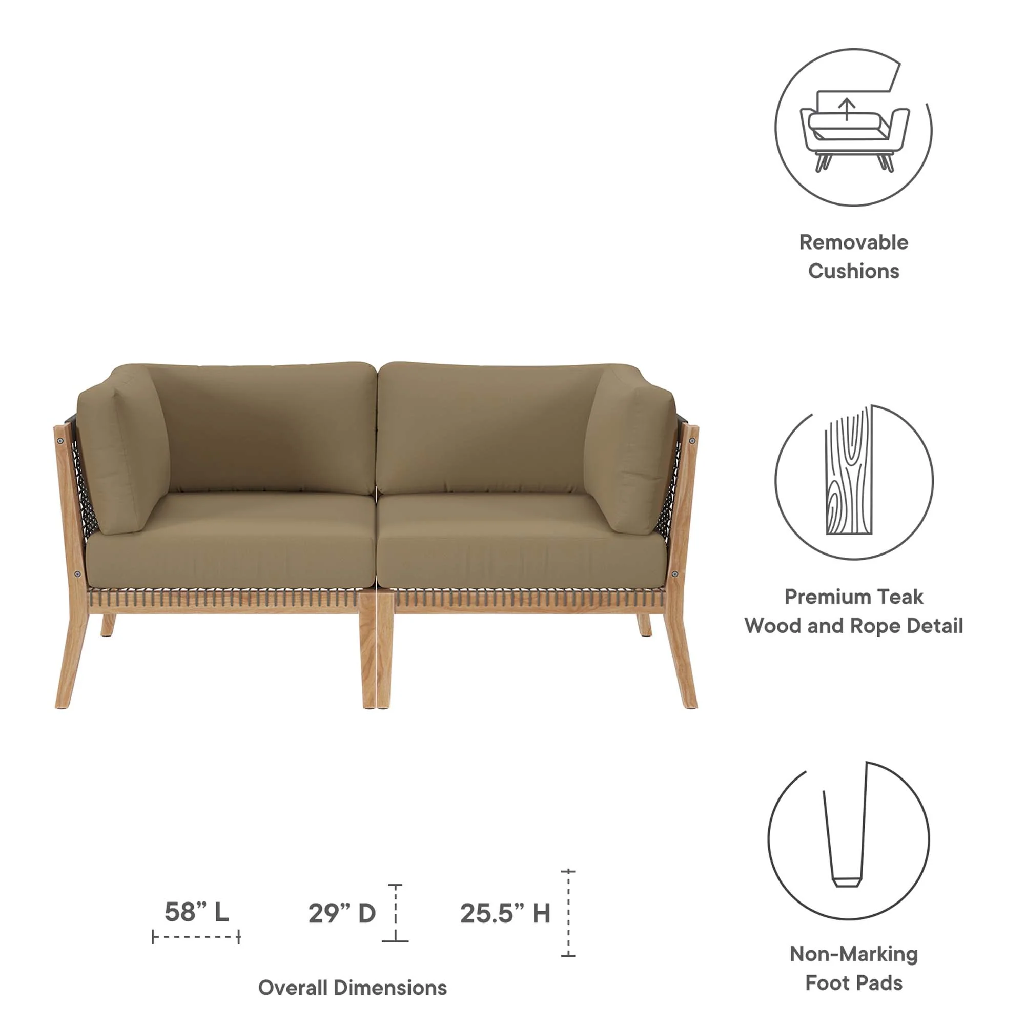Clearwater Outdoor Patio Teak Wood Loveseat by Modway - Image 2