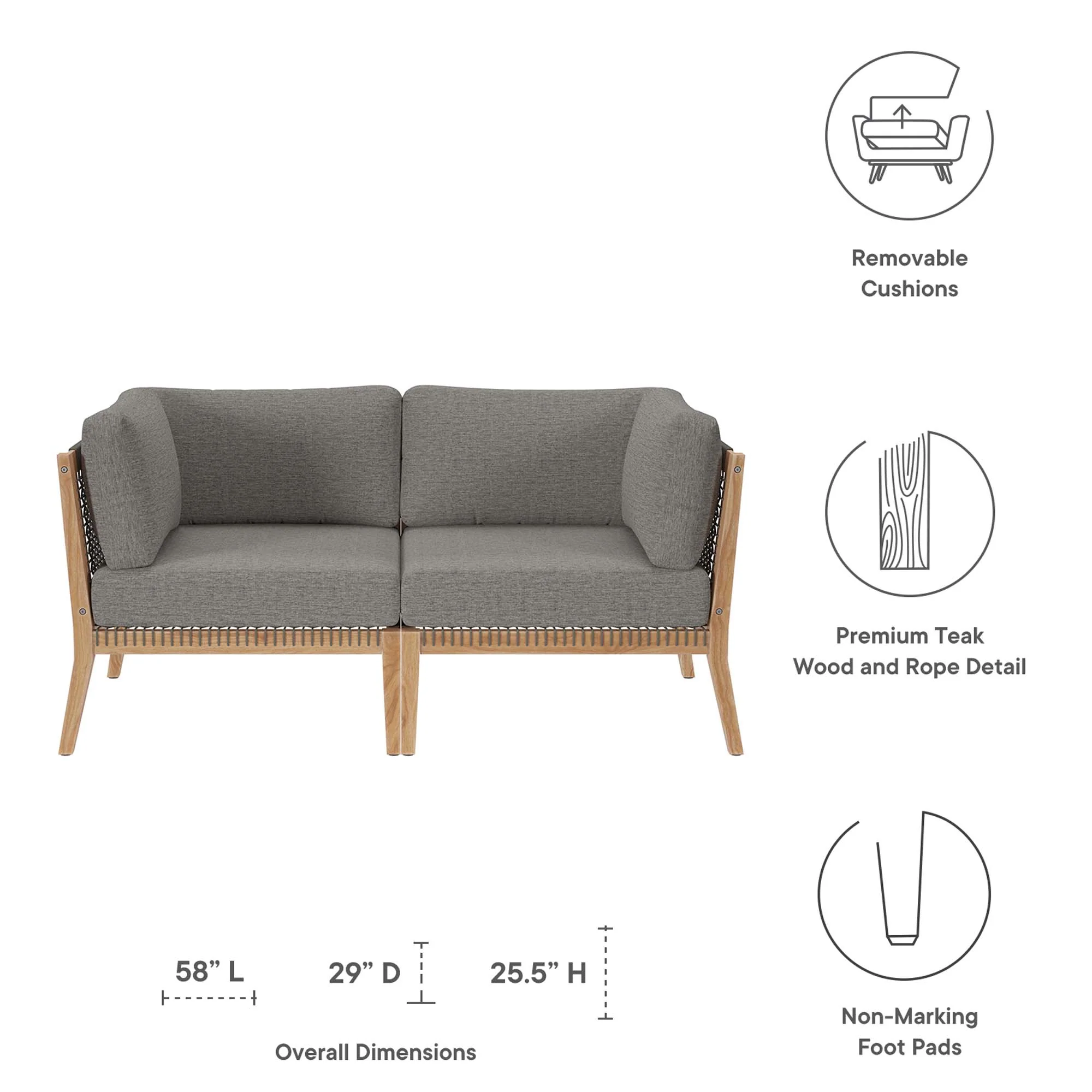 Clearwater Outdoor Patio Teak Wood Loveseat by Modway - Image 23