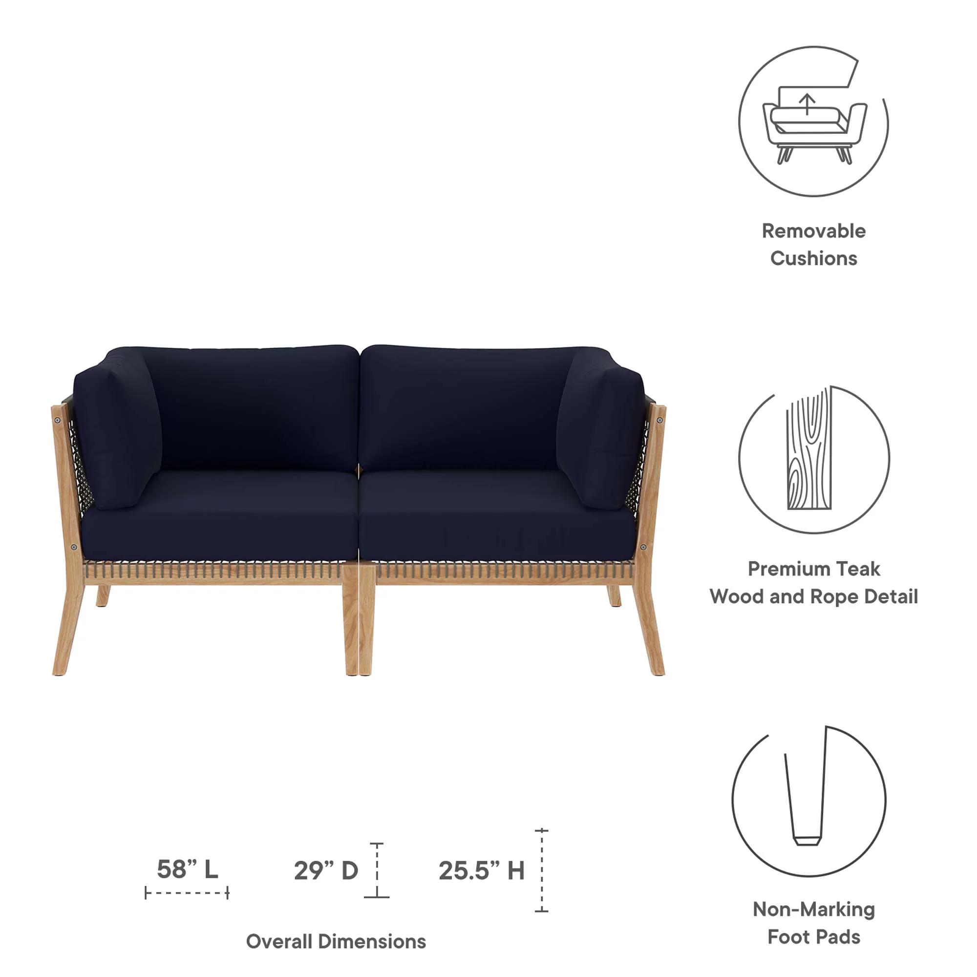 Clearwater Outdoor Patio Teak Wood Loveseat by Modway - Image 24