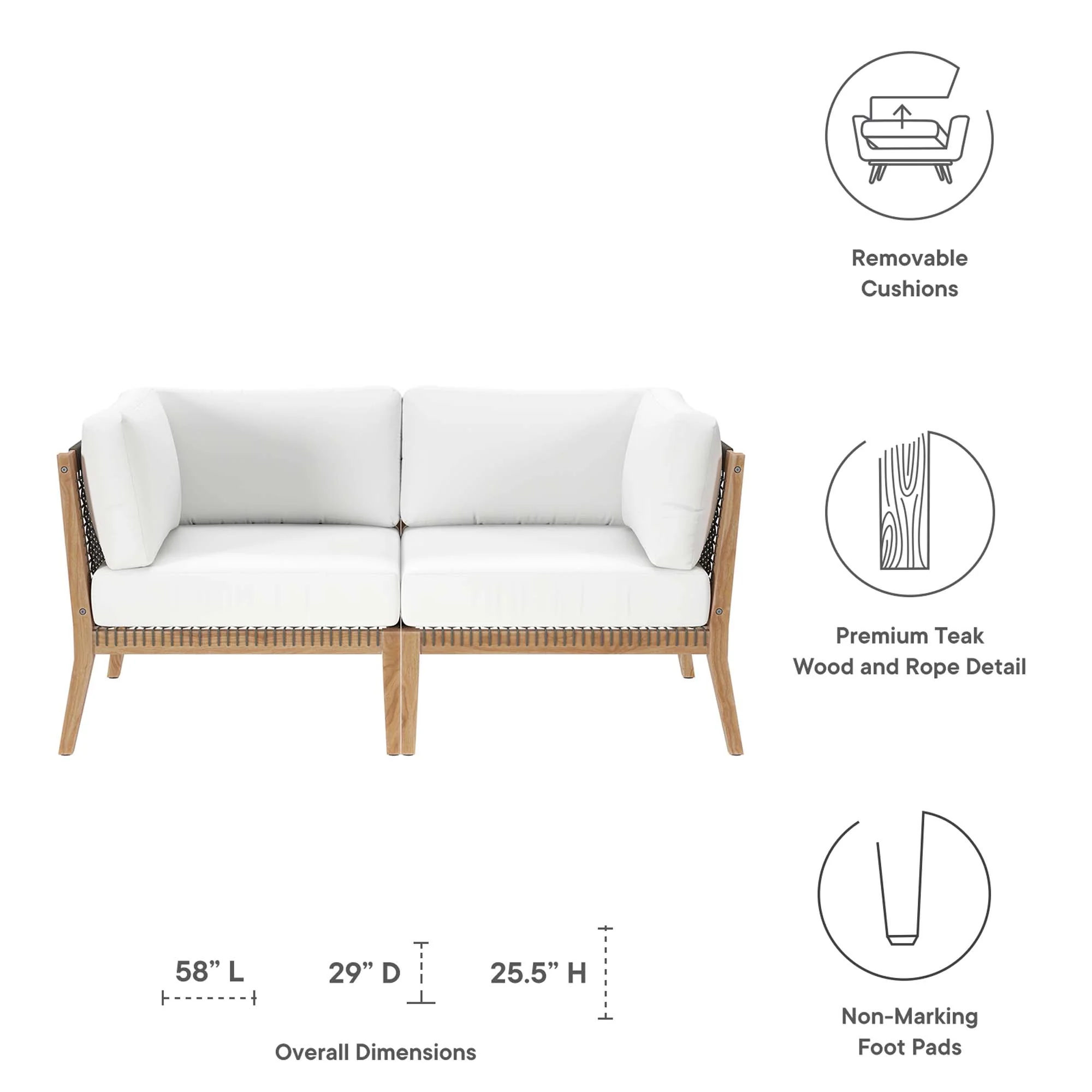 Clearwater Outdoor Patio Teak Wood Loveseat by Modway - Image 25