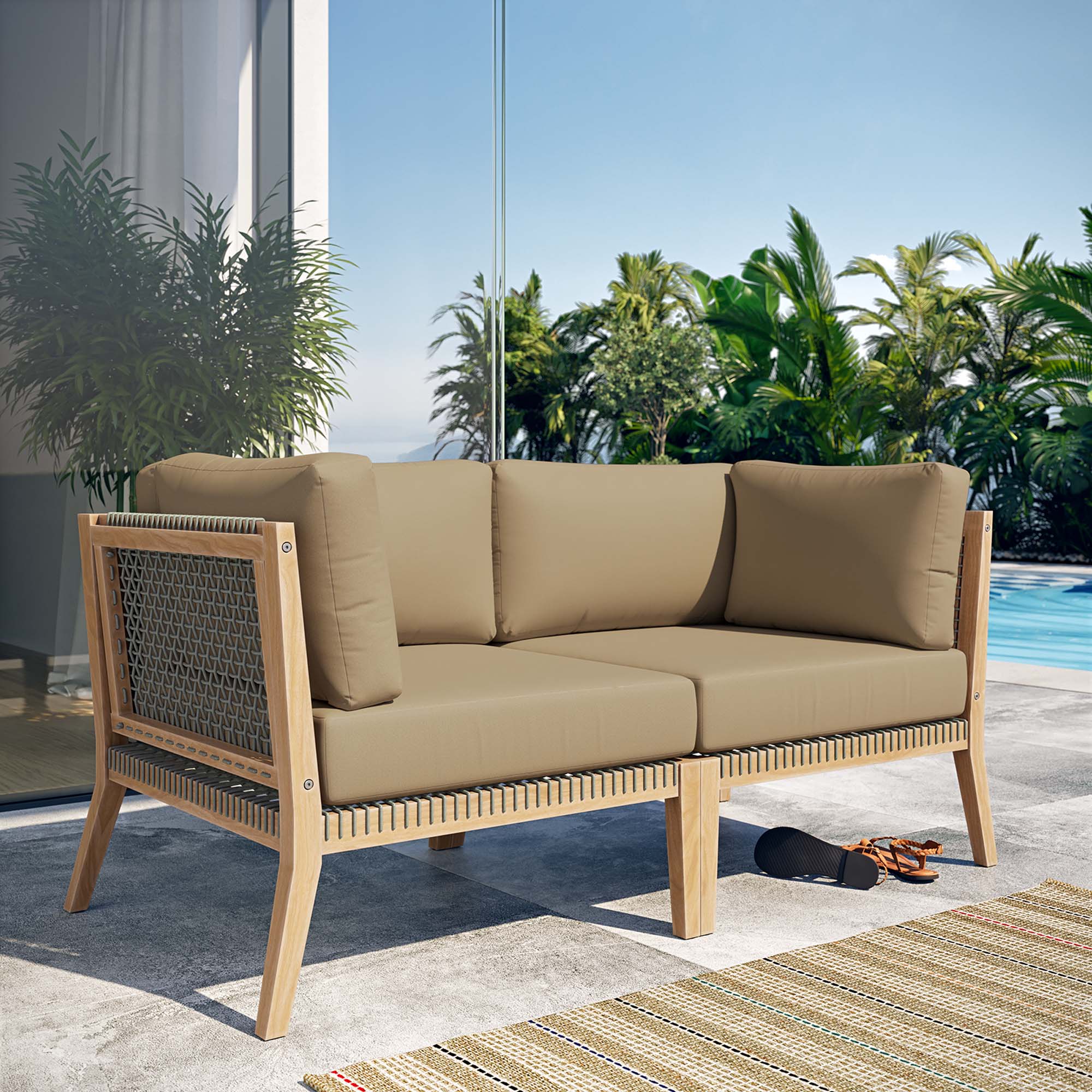 Clearwater Outdoor Patio Teak Wood Loveseat by Modway - Image 7