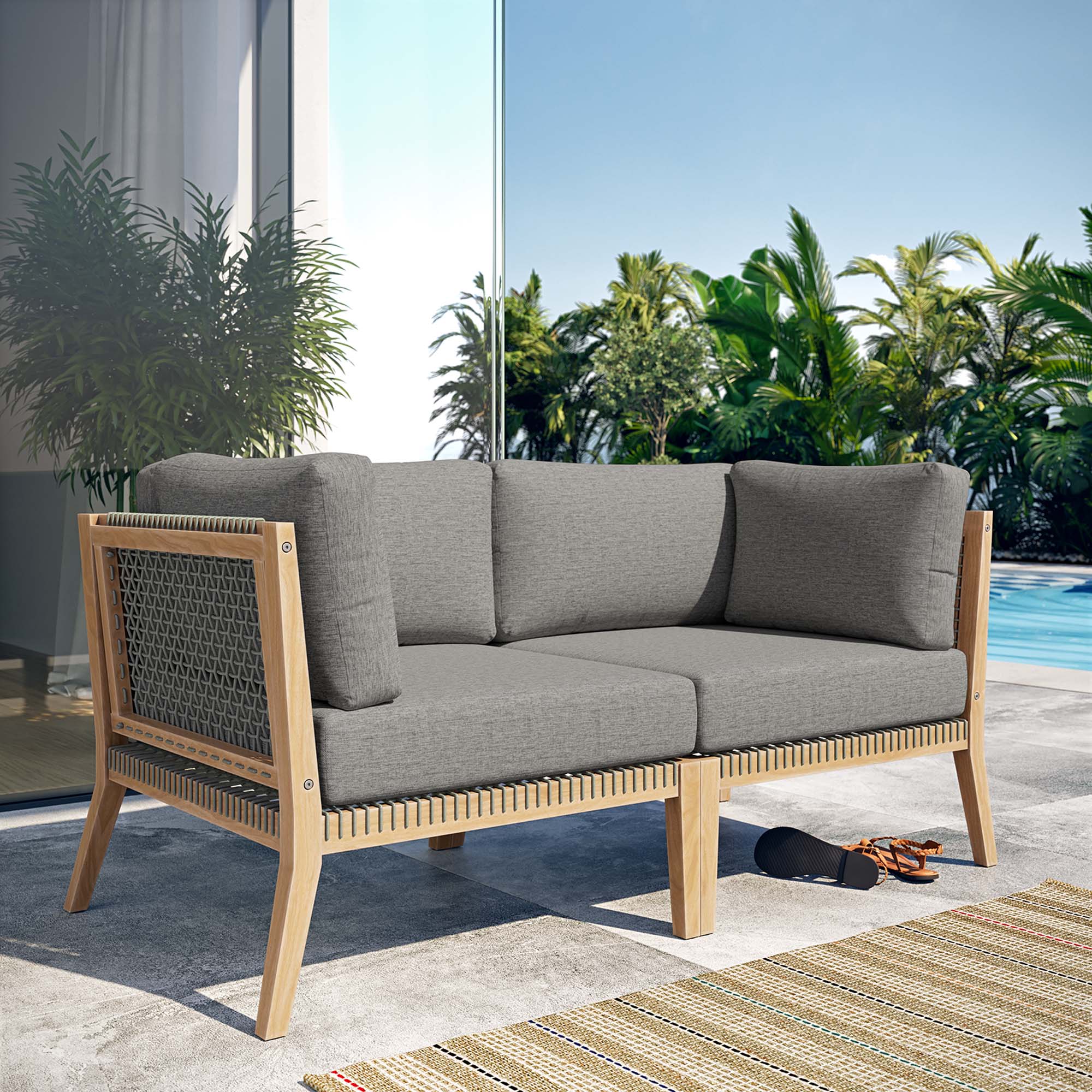 Clearwater Outdoor Patio Teak Wood Loveseat by Modway - Image 8