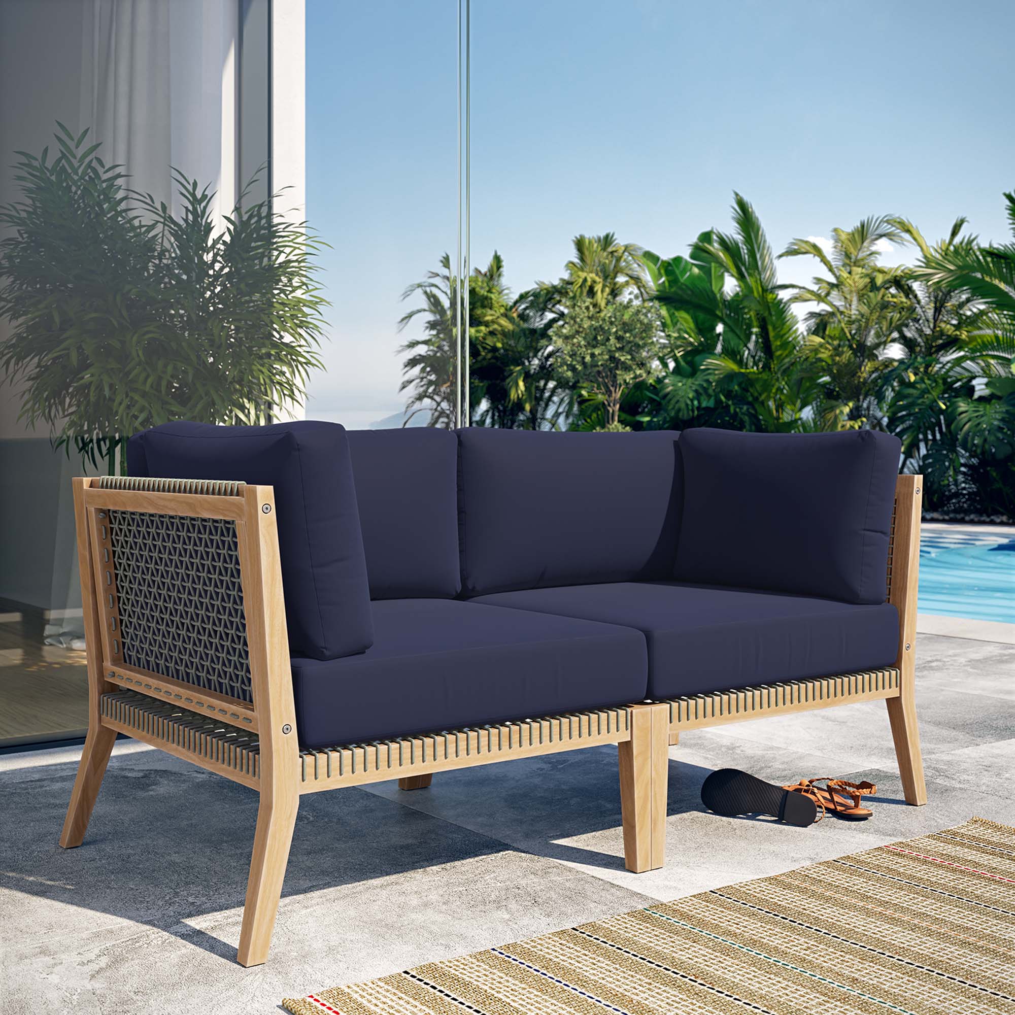 Clearwater Outdoor Patio Teak Wood Loveseat by Modway - Image 9