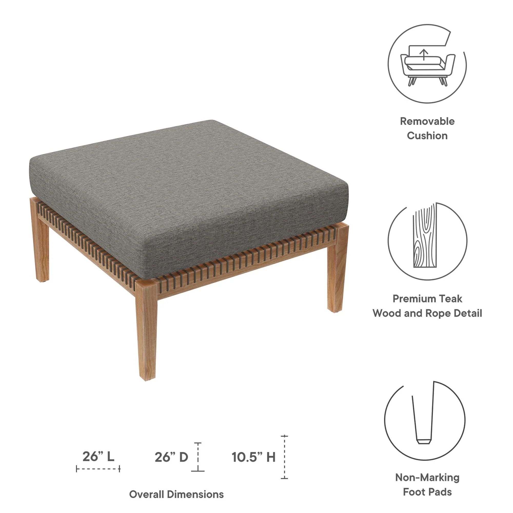 Clearwater Outdoor Patio Teak Wood Ottoman by Modway - Image 23