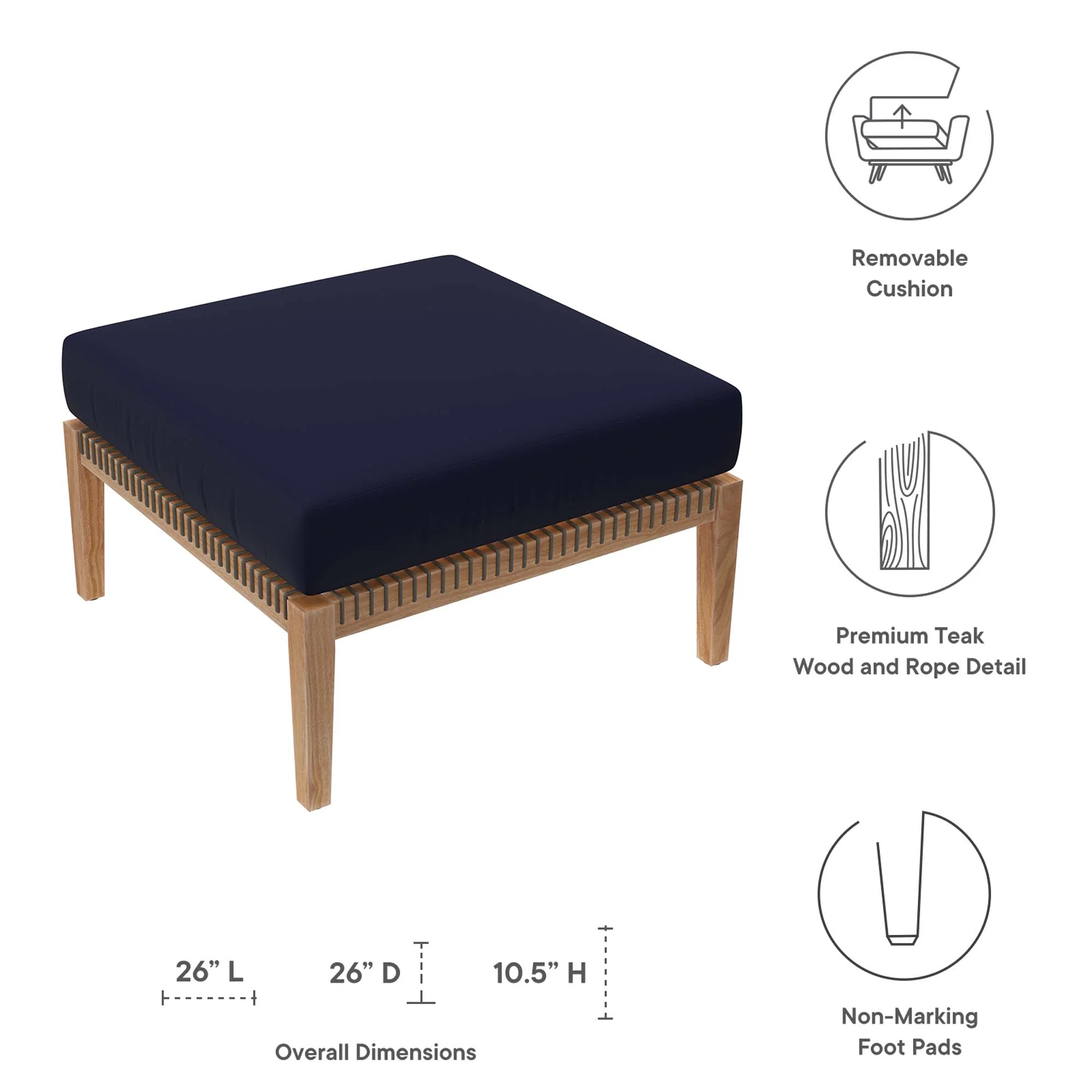 Clearwater Outdoor Patio Teak Wood Ottoman by Modway - Image 24