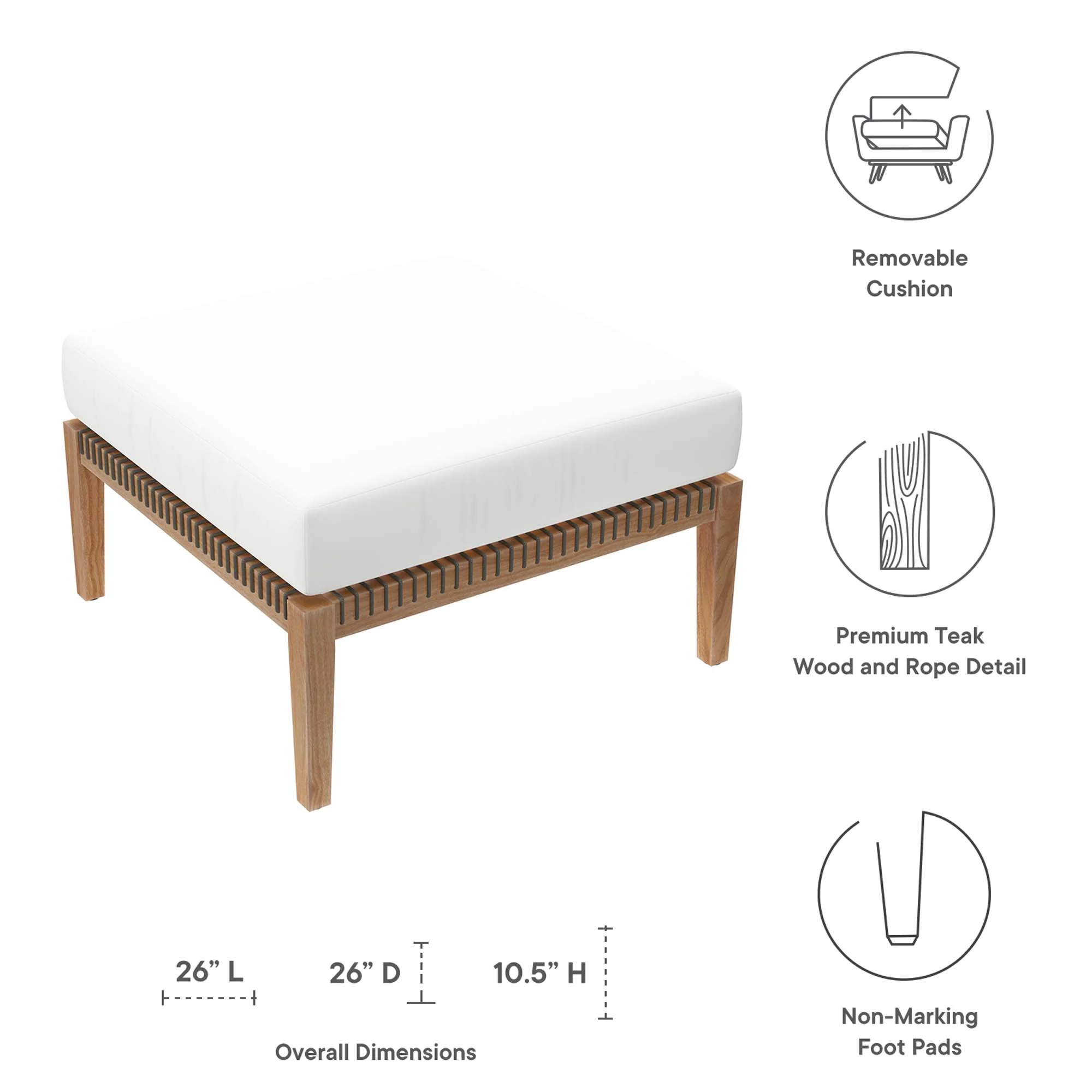 Clearwater Outdoor Patio Teak Wood Ottoman by Modway - Image 25