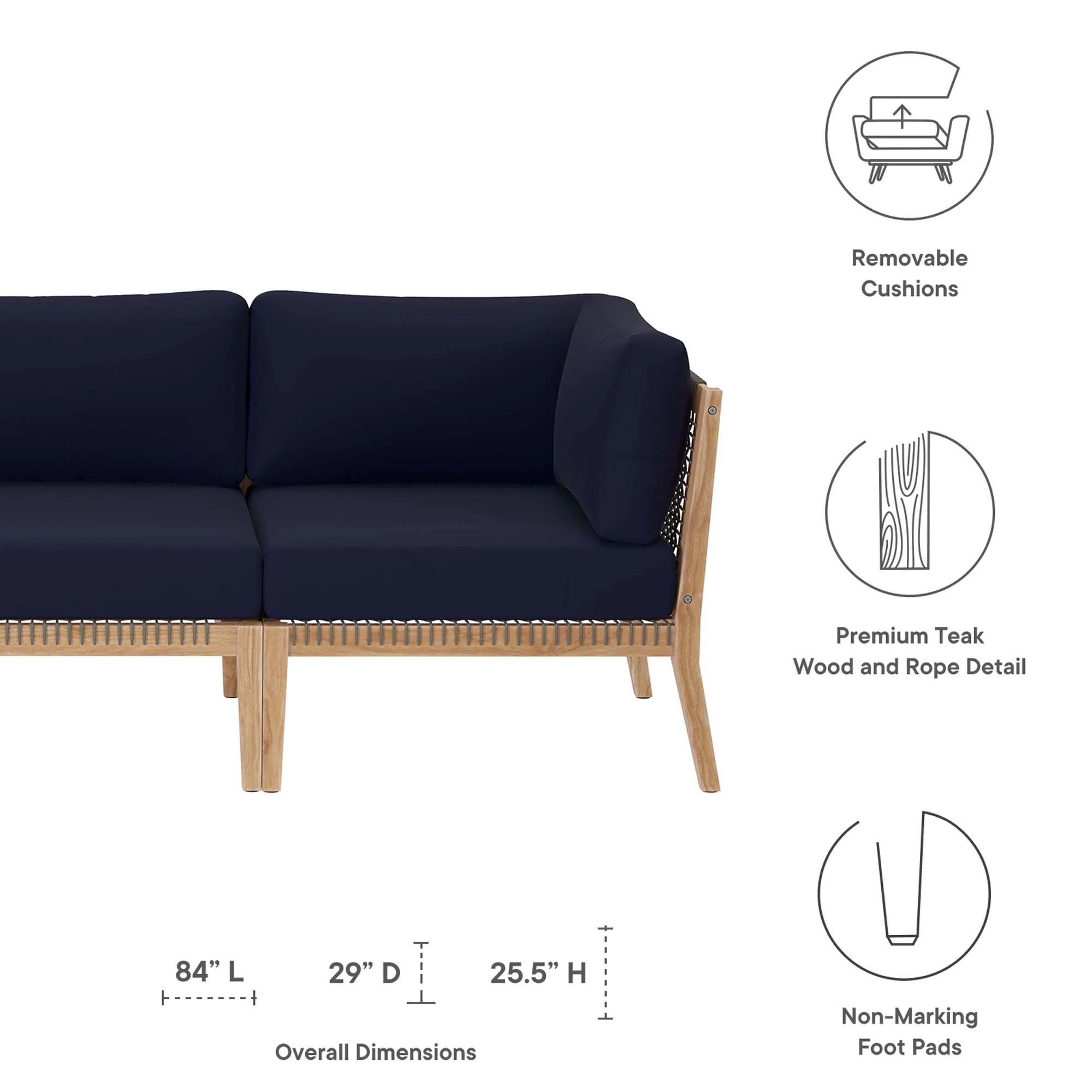 Clearwater Outdoor Patio Teak Wood Sofa by Modway - Image 23