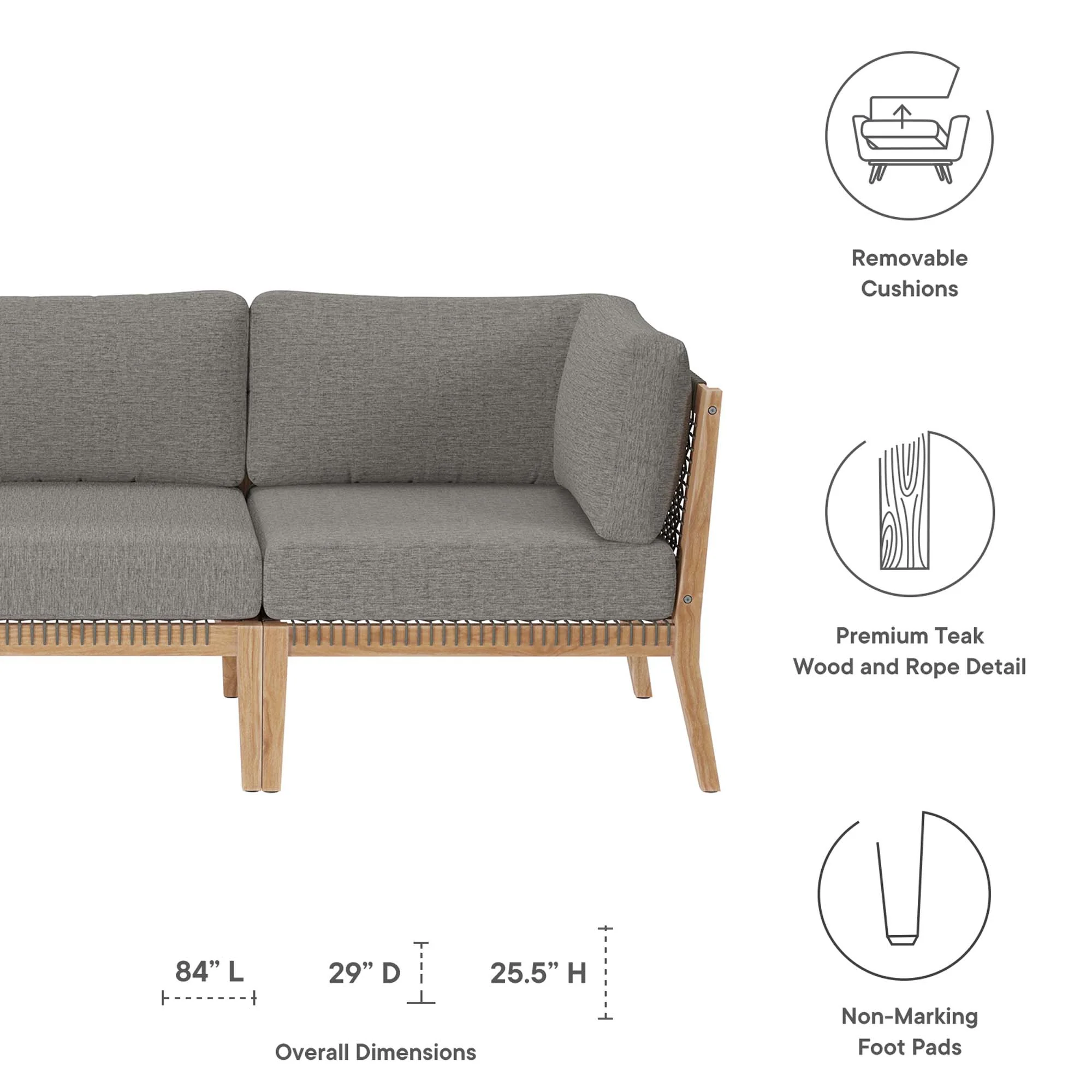 Clearwater Outdoor Patio Teak Wood Sofa by Modway - Image 24
