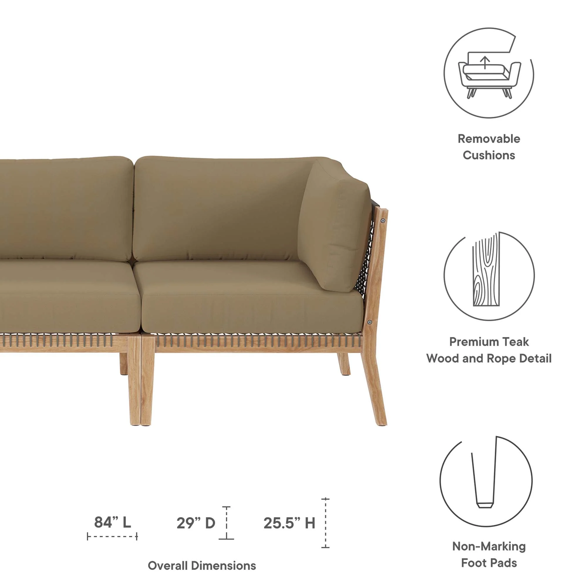 Clearwater Outdoor Patio Teak Wood Sofa by Modway - Image 25