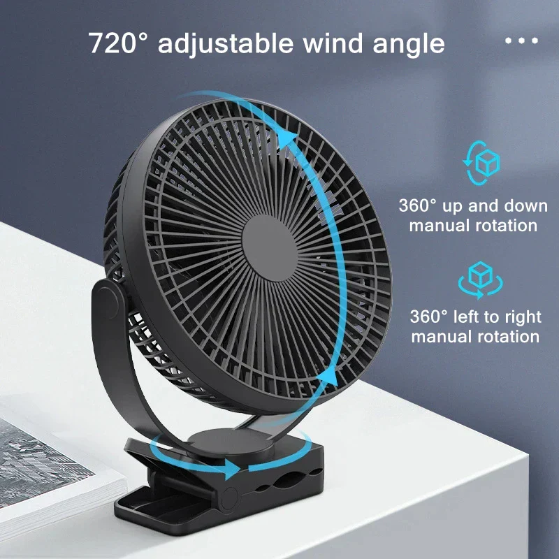 Clip On Fan 10000mAh USB Rechargeable 4-Speed 360° Rotation - Image 4