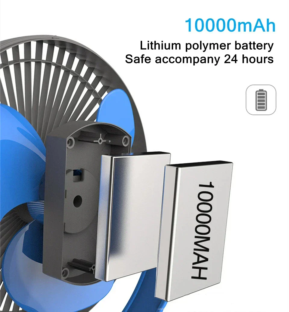Clip On Fan 10000mAh USB Rechargeable 4-Speed 360° Rotation - Image 6