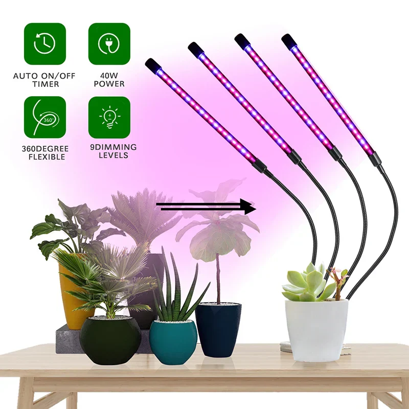 Clip On LED Grow Light Full Spectrum USB Timer Dimmable 1–4 Head Plant Lamp - Image 2
