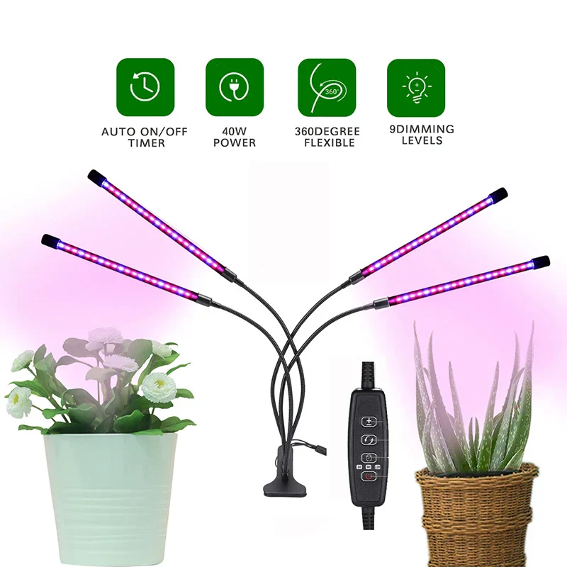 Clip On LED Grow Light Full Spectrum USB Timer Dimmable 1–4 Head Plant Lamp - Image 5