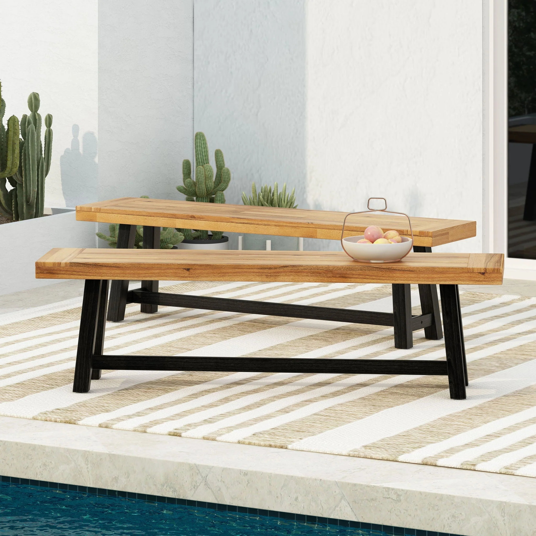 Cloud Outdoor Bench With Acacia Wood Frame And Slat Panel Design - Image 10