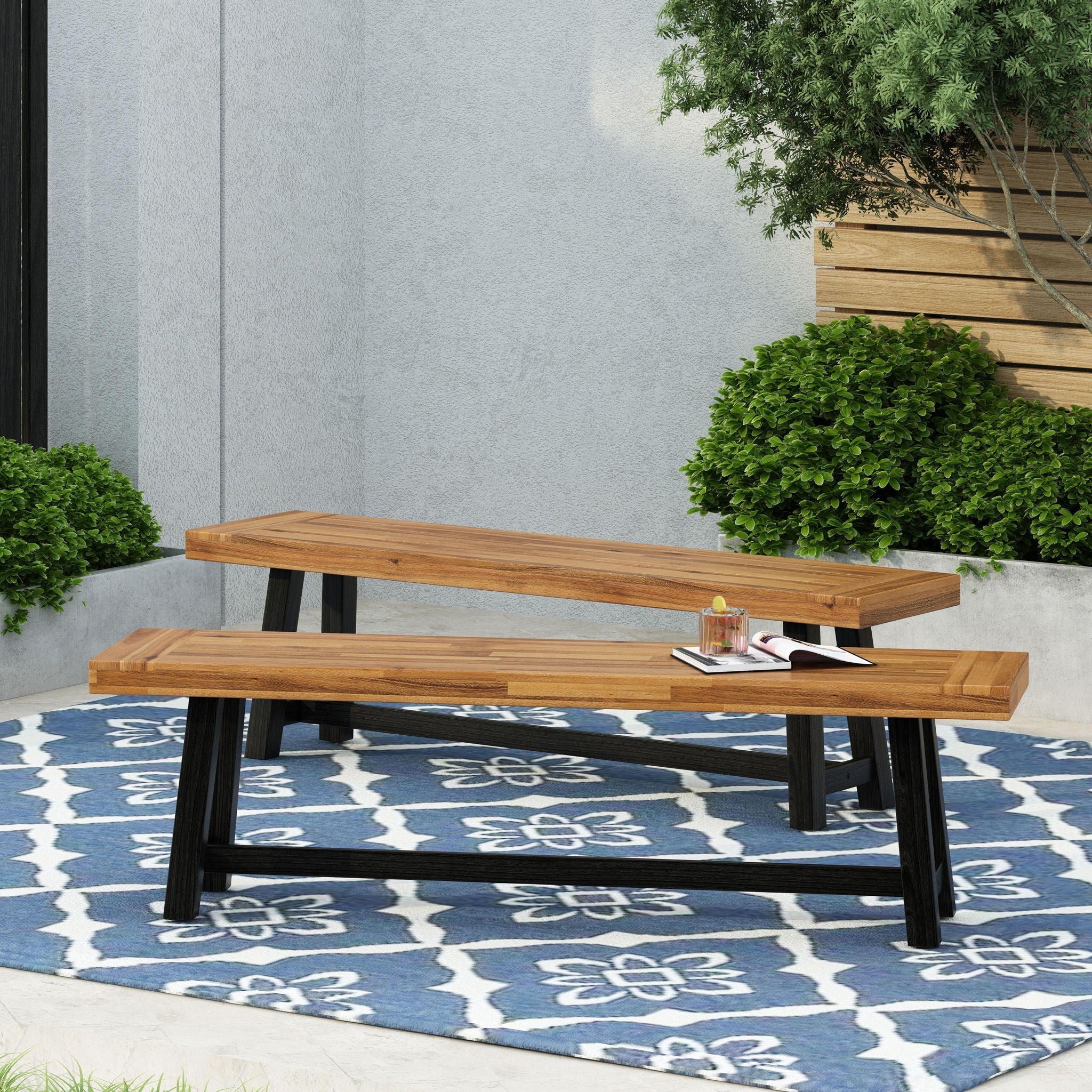 Cloud Outdoor Bench With Acacia Wood Frame And Slat Panel Design - Image 11