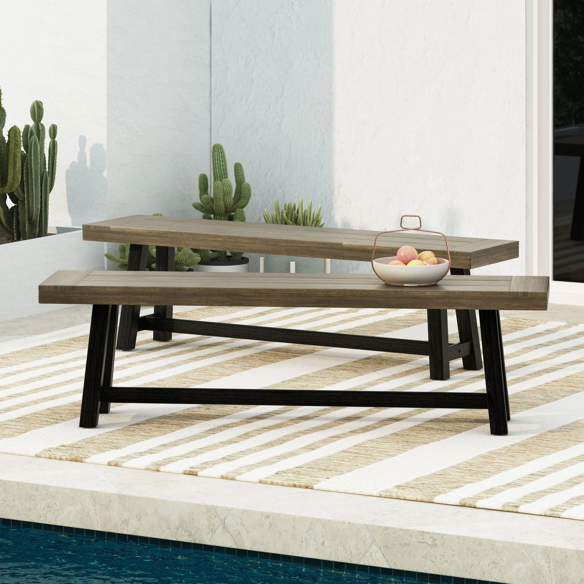 Cloud Outdoor Bench With Acacia Wood Frame And Slat Panel Design - Image 4