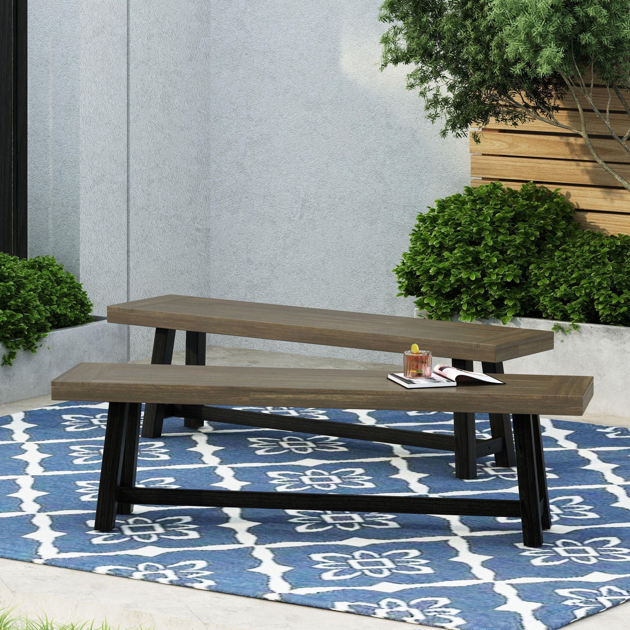 Cloud Outdoor Bench With Acacia Wood Frame And Slat Panel Design - Image 5