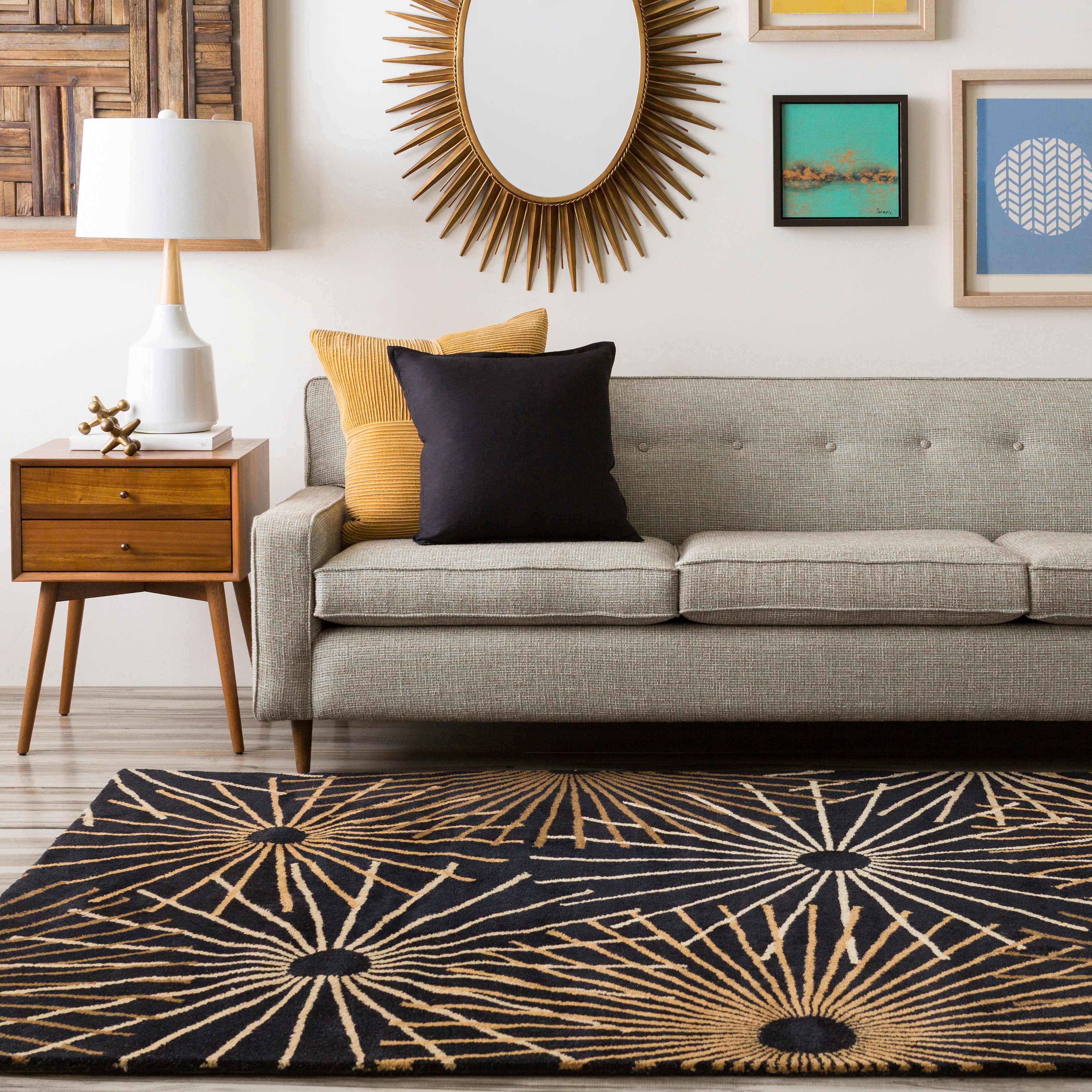 Clover Black Modern Wool Rug - Image 2