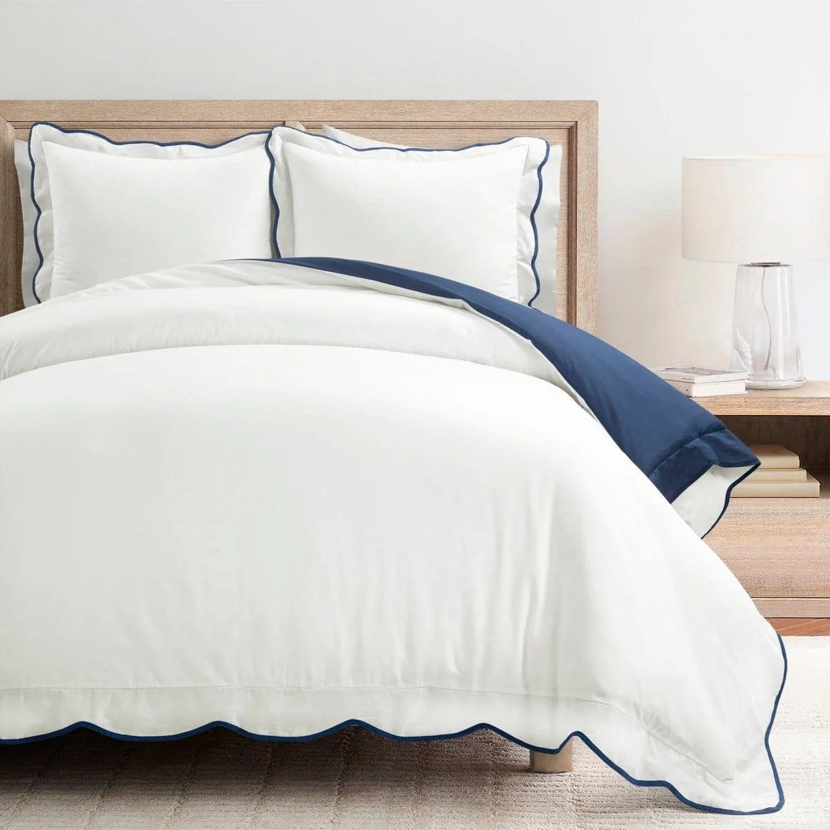 Coastal Chic Scalloped Edge 100% Cotton Reversible Duvet Cover Set - Image 19