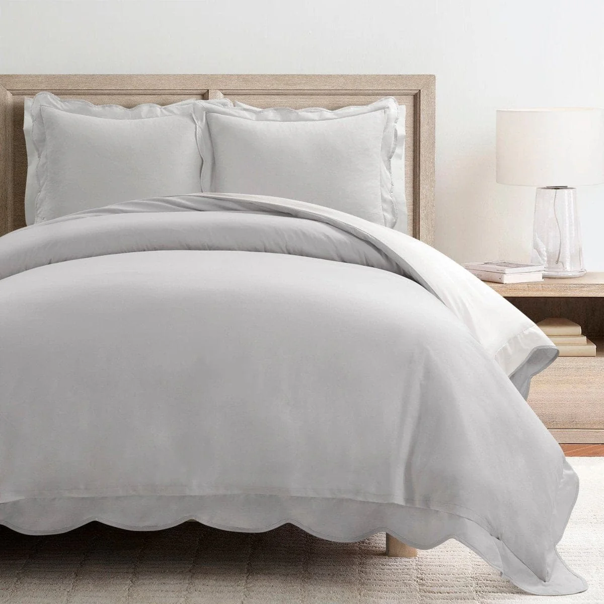Coastal Chic Scalloped Edge 100% Cotton Reversible Duvet Cover Set - Image 2