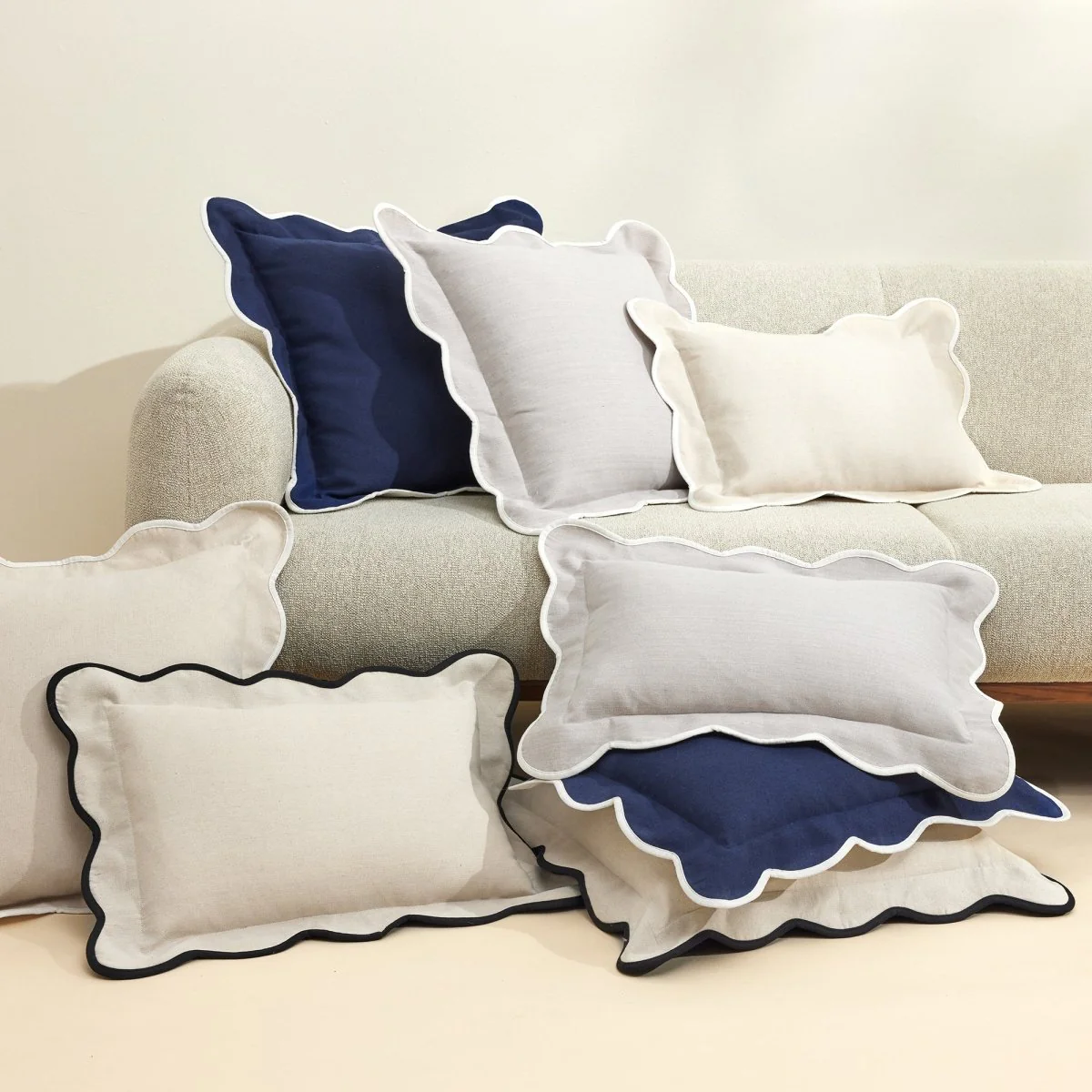 Coastal Chic Scalloped Edge Throw Pillow Cover - Image 56