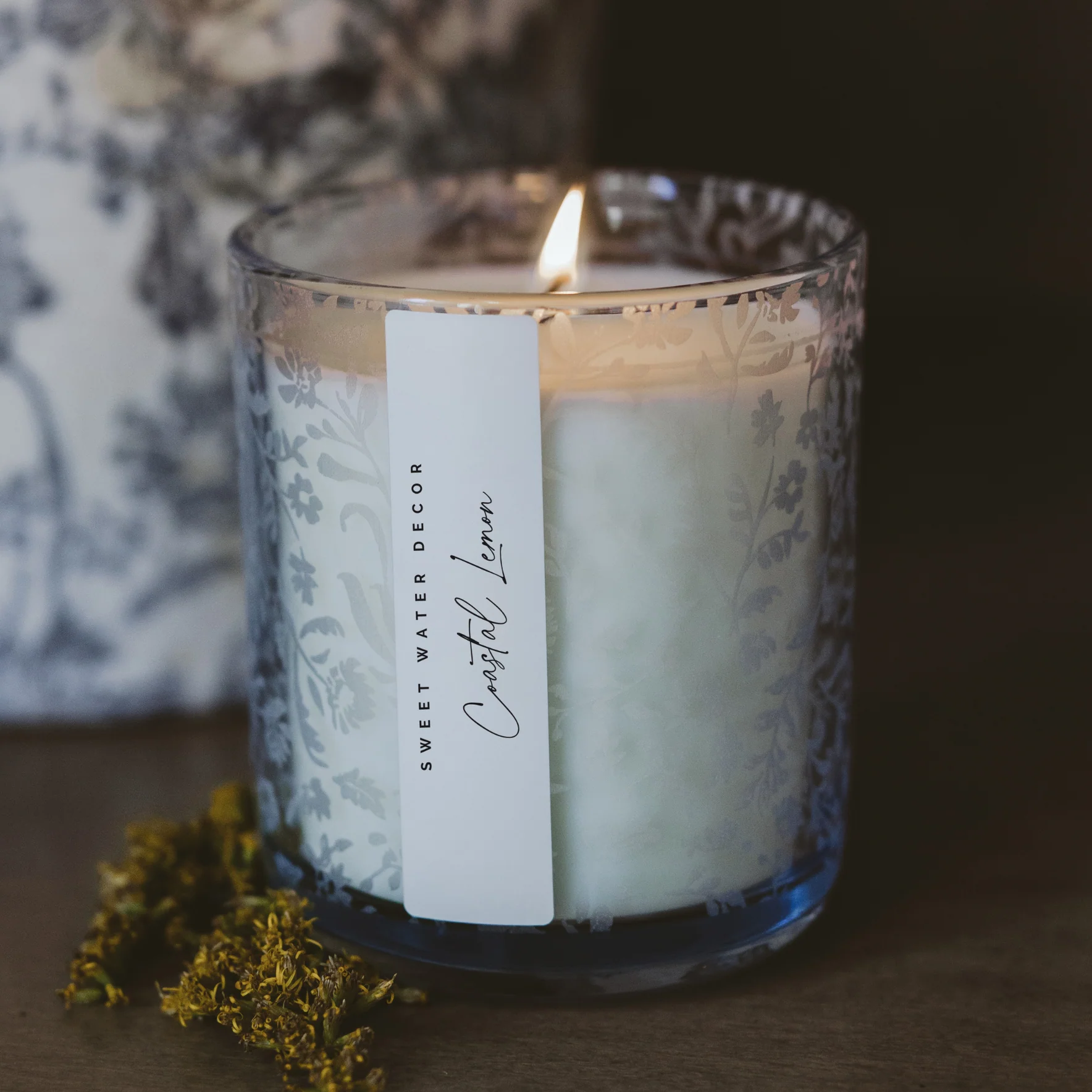 Coastal Lemon Soy Candle - Blue Tinted Glass Jar - 12 oz - Image 3