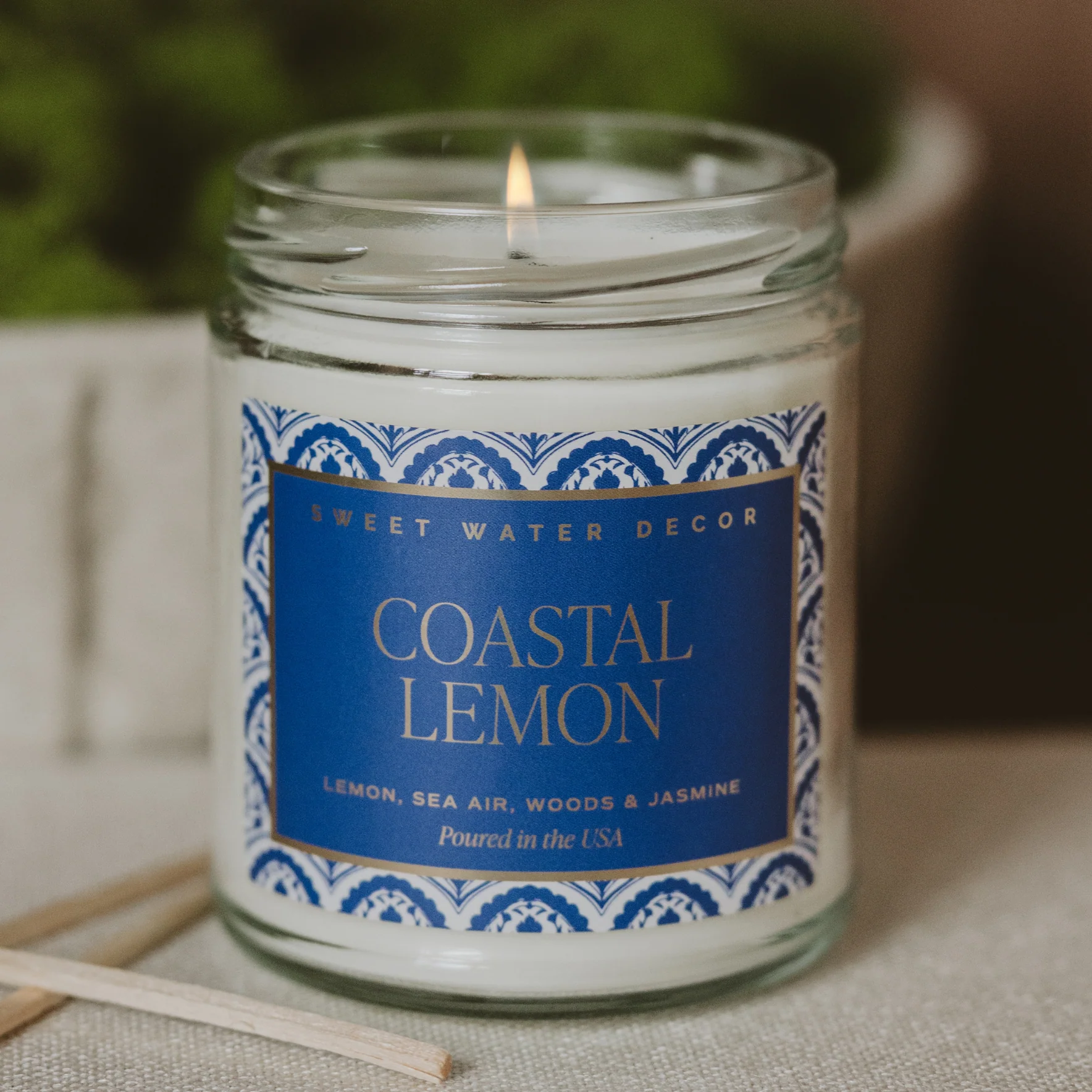Coastal Lemon Soy Candle - Clear Patterned Jar - 9 oz - Image 2