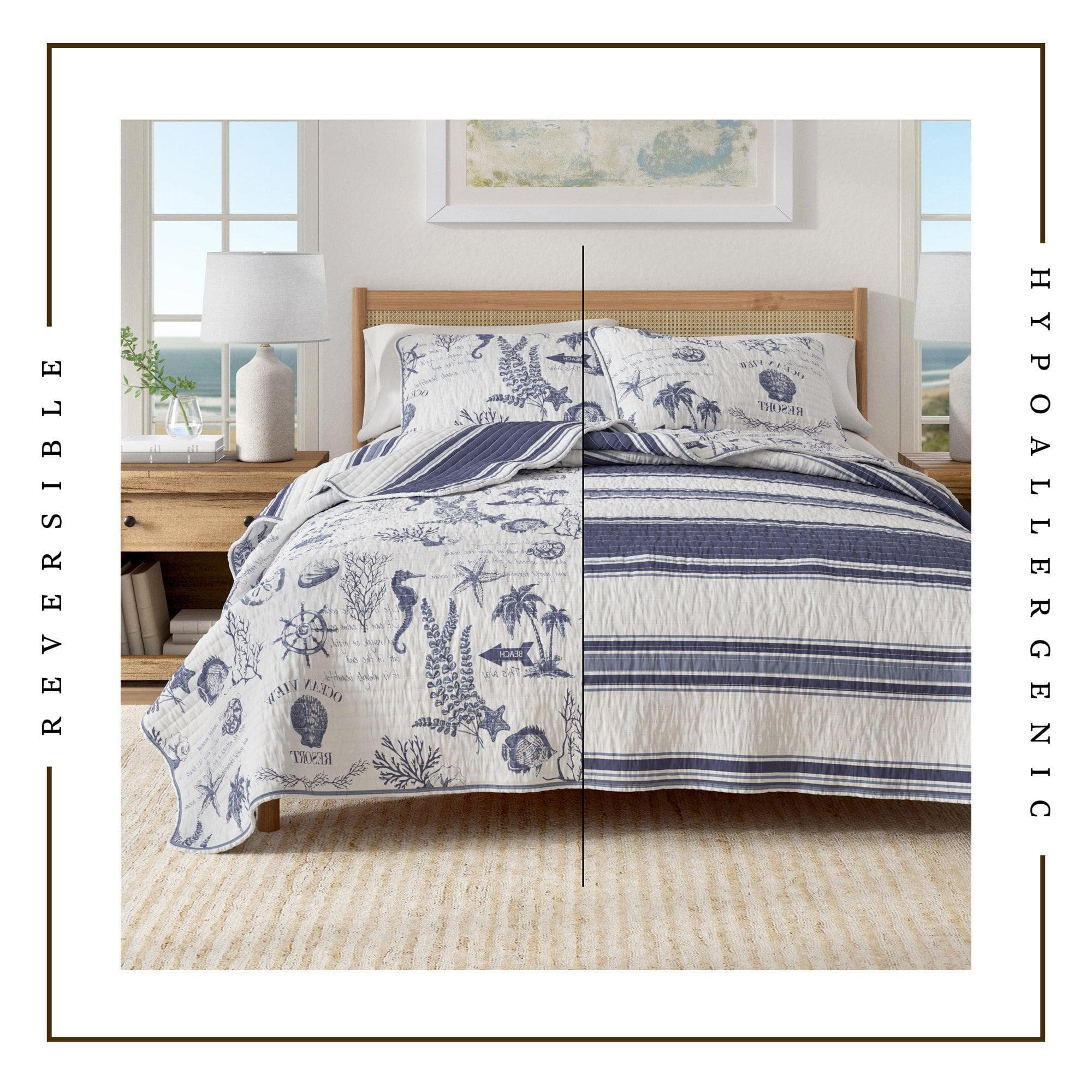 Coastal Printed Cotton Quilt Set - Calypso Collection - Image 3