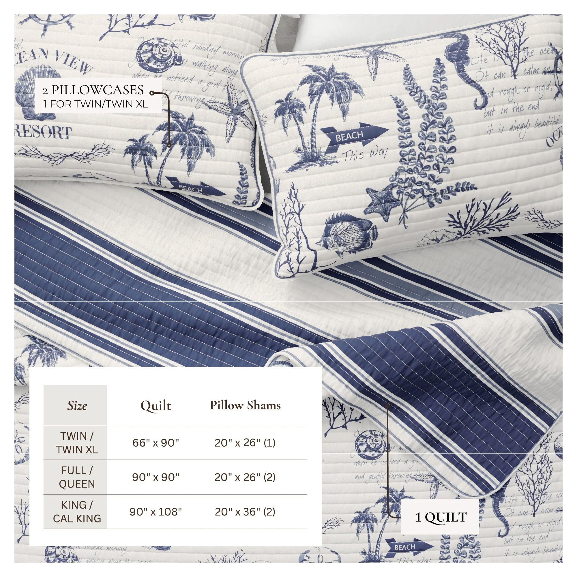 Coastal Printed Cotton Quilt Set - Calypso Collection - Image 4