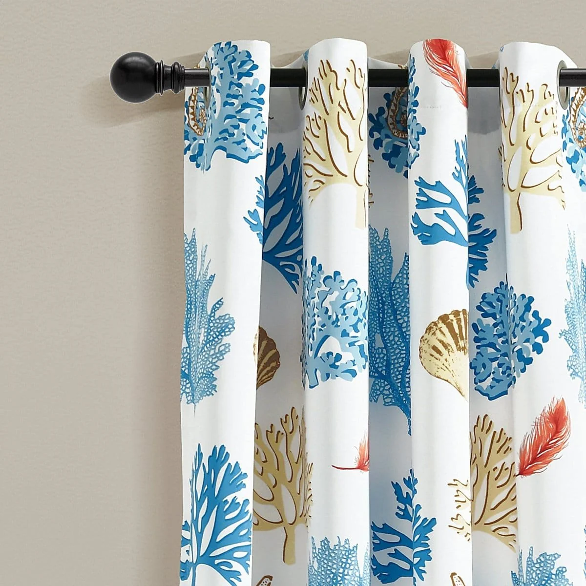 Coastal Reef Feather Light Filtering Window Curtain Panel Set - Image 2