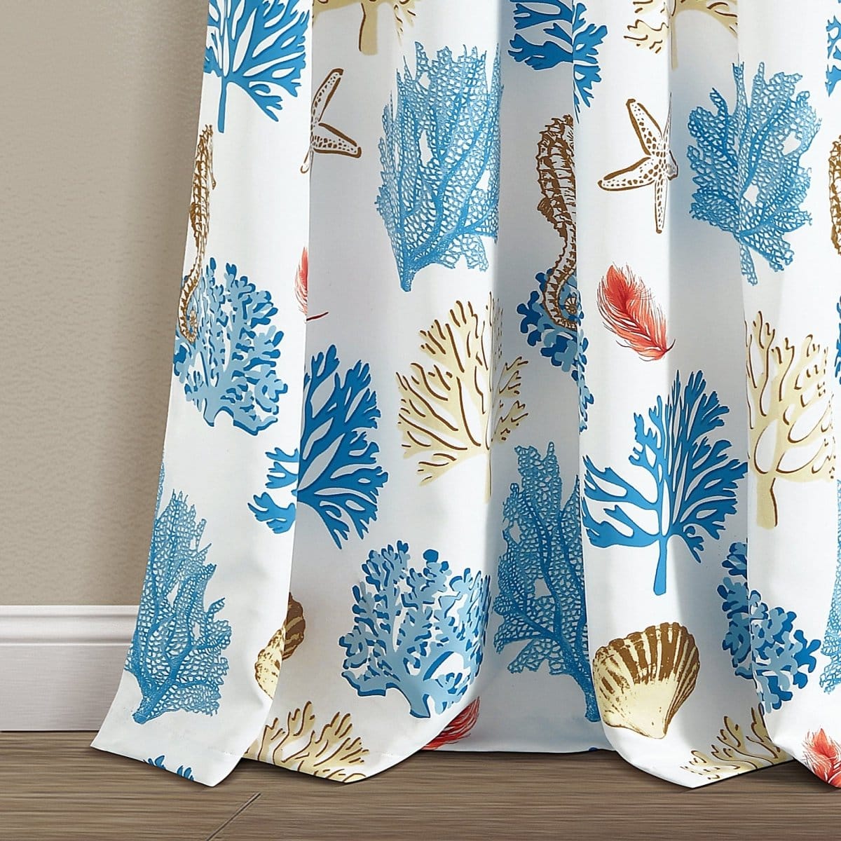 Coastal Reef Feather Light Filtering Window Curtain Panel Set - Image 4