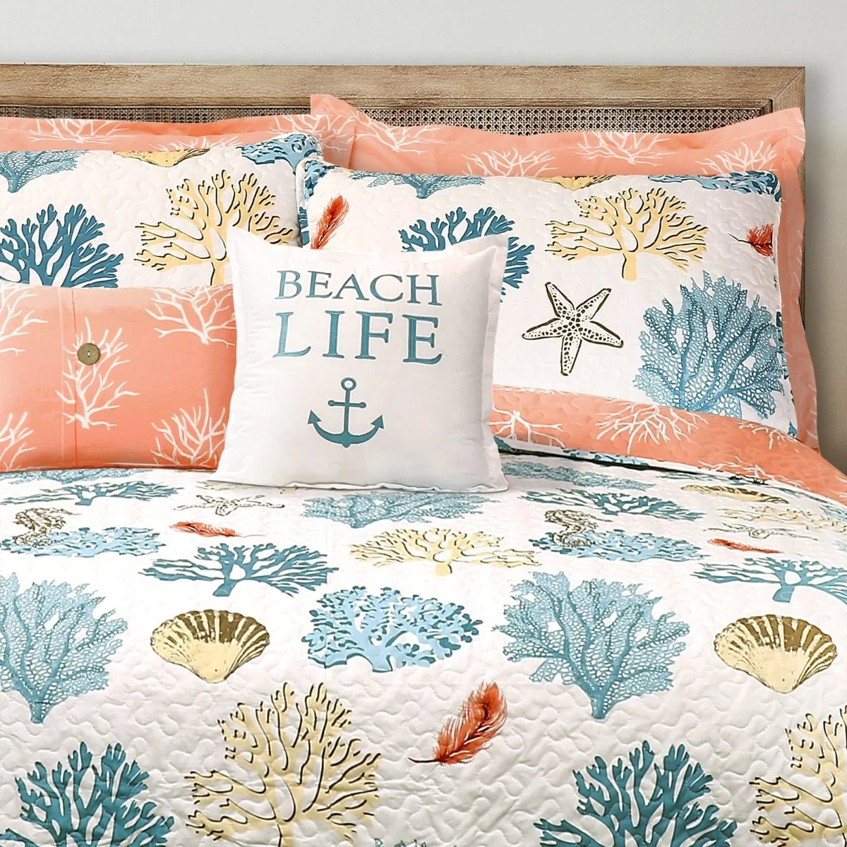 Coastal Reef Feather Reversible Quilt Set - Image 3