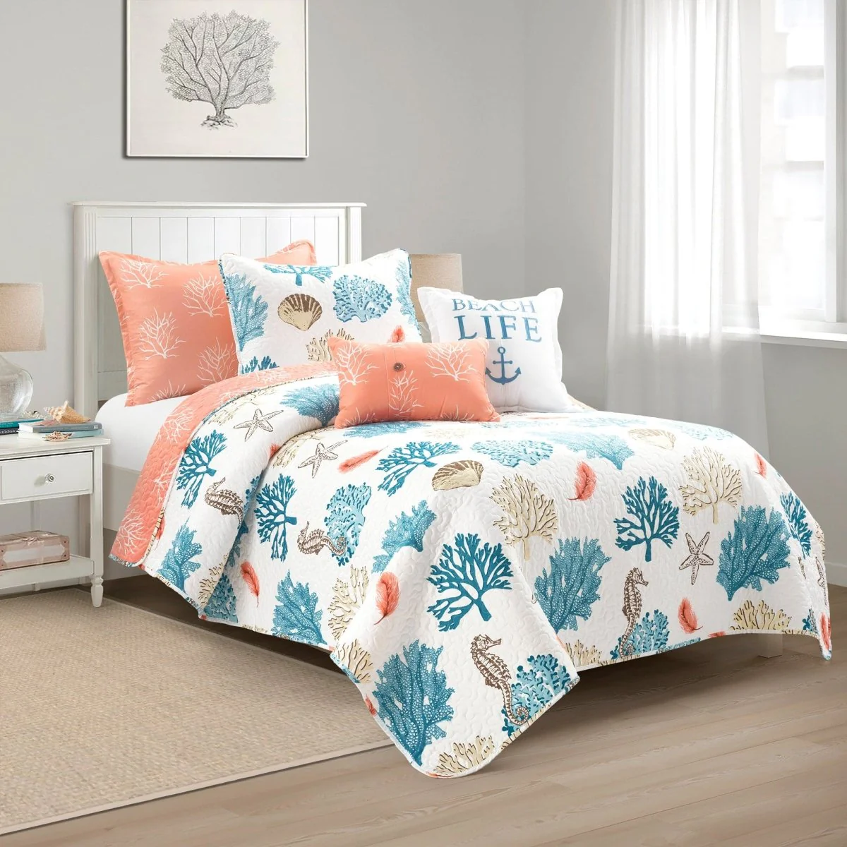 Coastal Reef Feather Reversible Quilt Set - Image 4