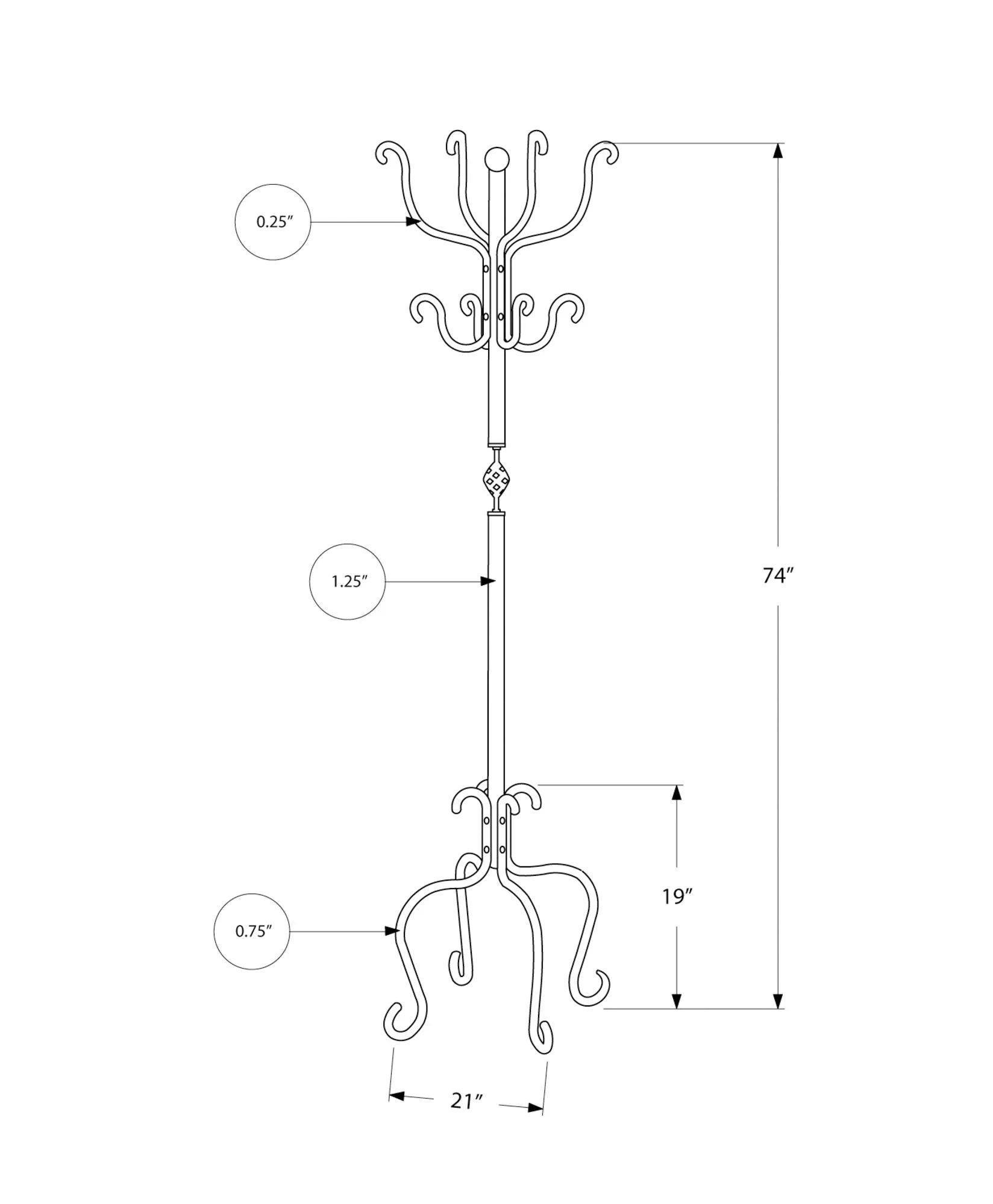 Coat Rack, Hall Tree, Free Standing, 8 Hooks, Entryway, Transitional - Black - Image 3